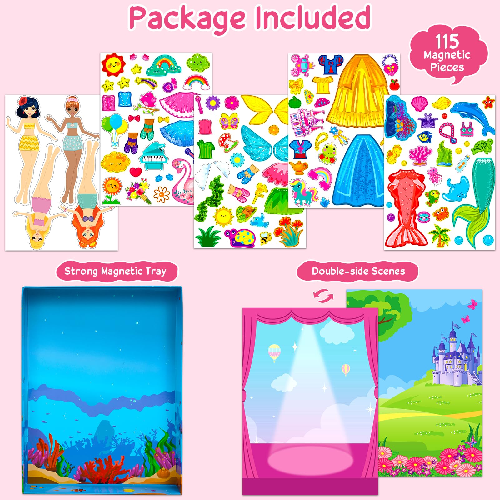 Magnetic Dress Up Dolls Girls Toys Princess Mermaid Fairy Ballerina Fridge Magnets Puzzles Toddlers 3-5 Pretend Play Car Road Trip Airplane Travel