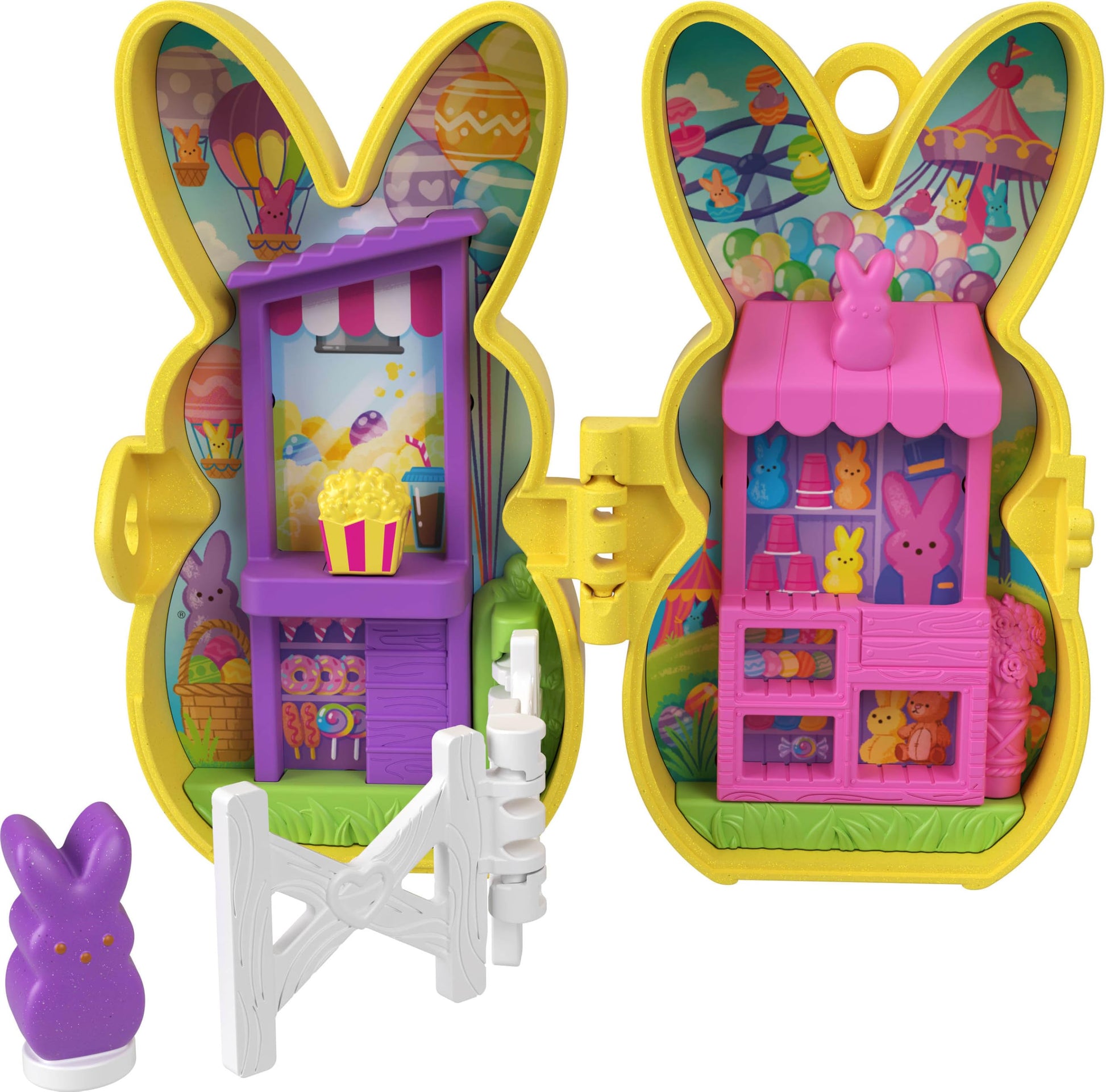 Polly Pocket x Peeps, Micro Doll & 2 Playsets with 7 Themed Accessories, Keychain Clip, Travel Toy, Partnership Compact