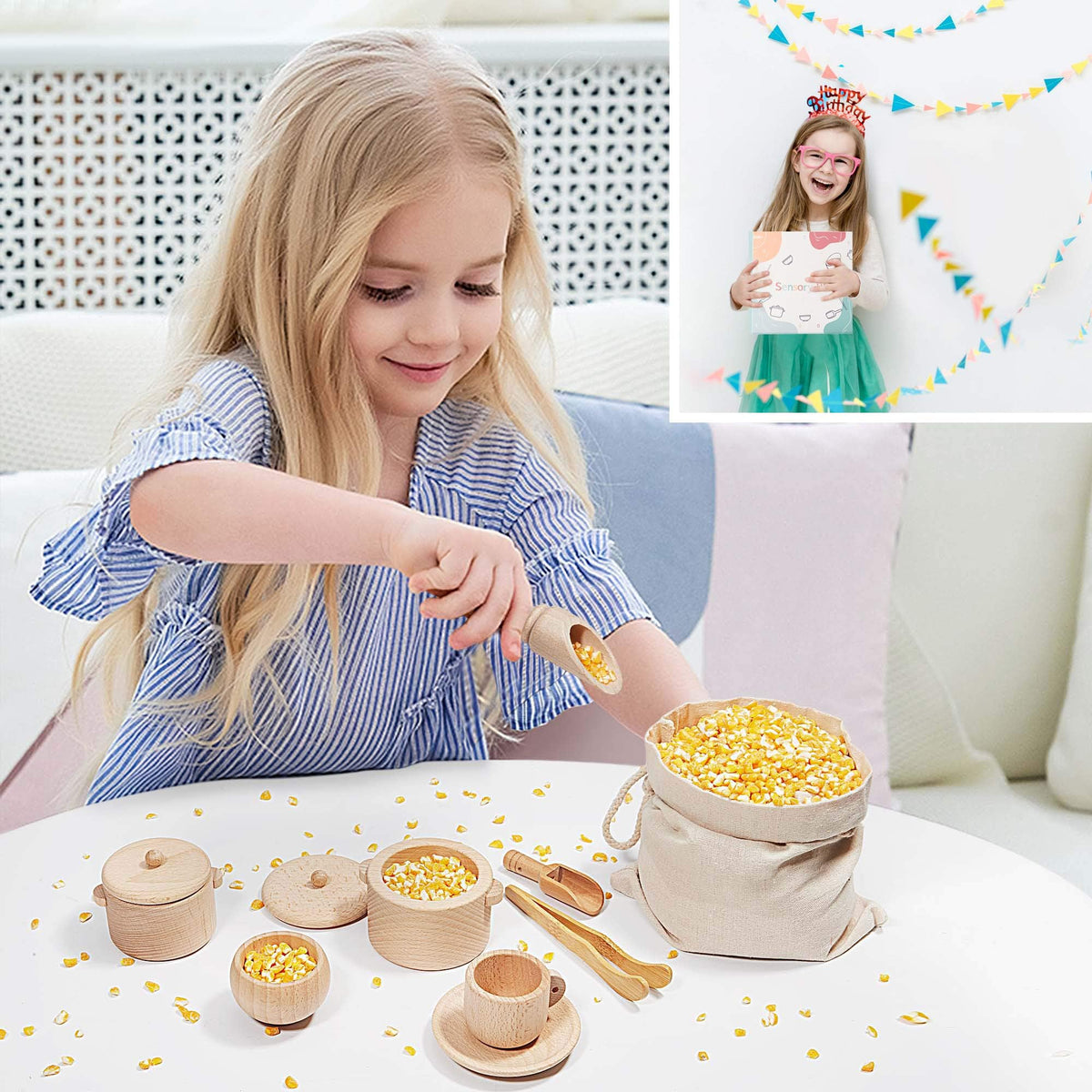 MONT PLEASANT Sensory Bin Toys for Toddlers - Montessori & Waldorf Pretend Play Dish & Tongs - Fine Motor Learning Toys for Sensory Table Activities