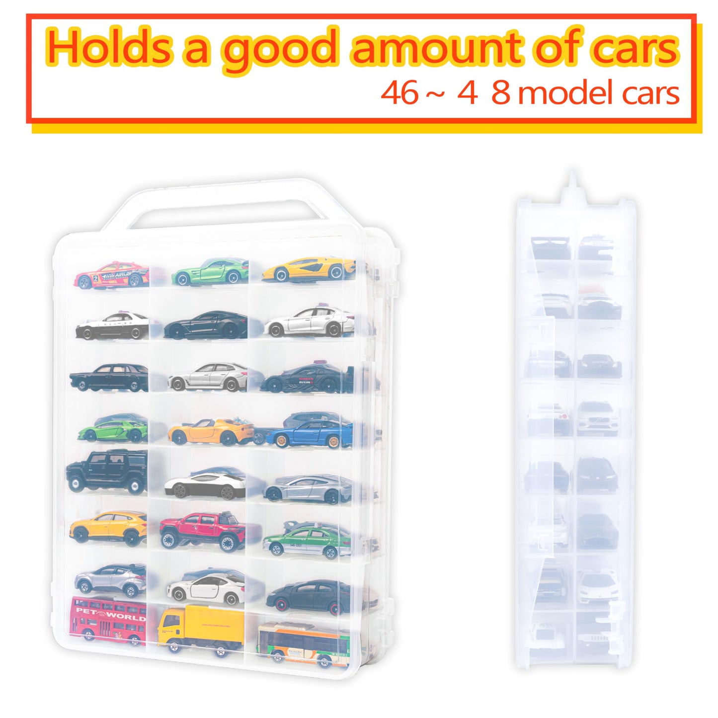 YYDS 48-Car Storage Case with Handle, Double-Sided Organizer for Toy Cars, Matchbox Cars, 1:64 Scale, Hot Wheels Compatible, CASE ONLY
