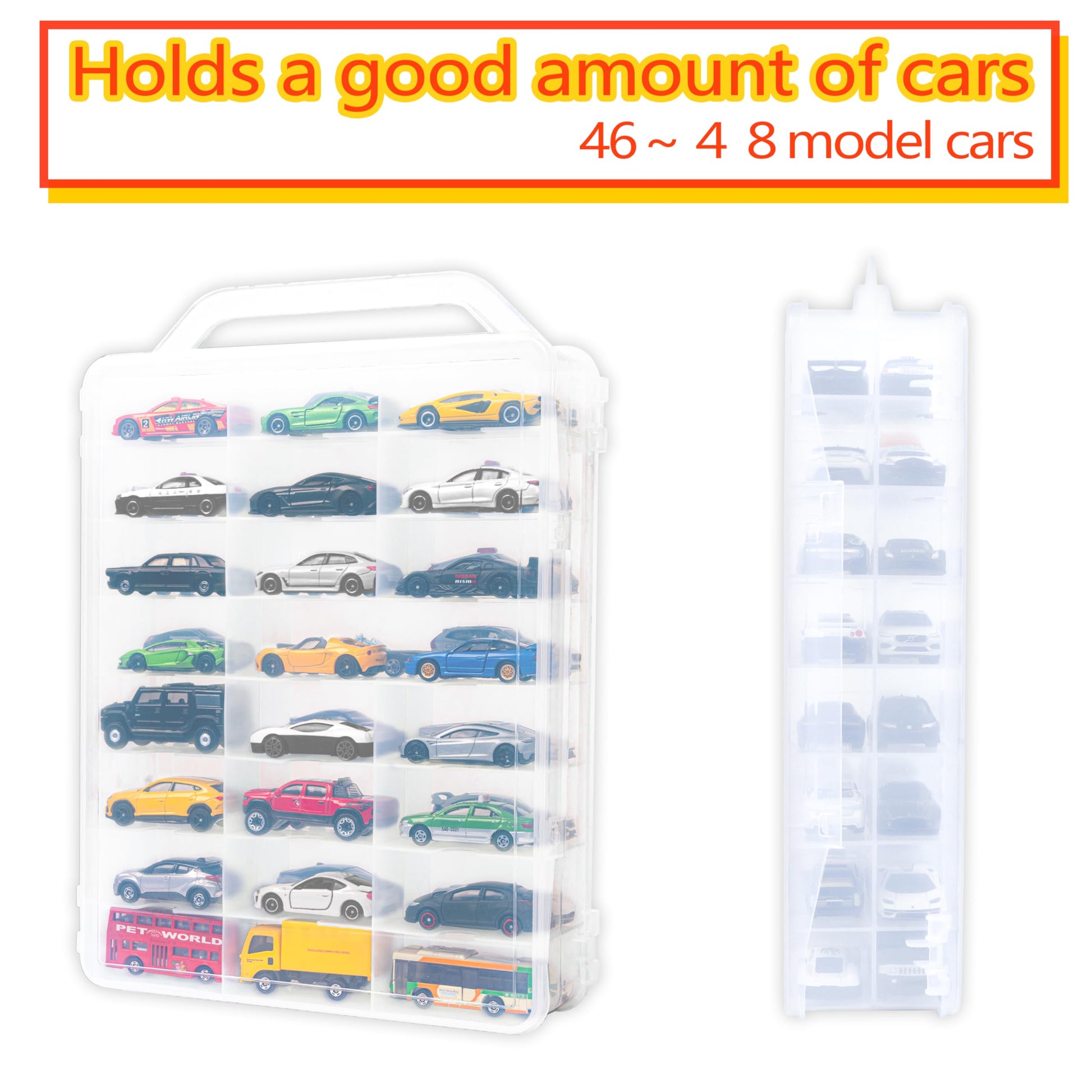 YYDS 48-Car Storage Case with Handle, Double-Sided Organizer for Toy Cars, Matchbox Cars, 1:64 Scale, Hot Wheels Compatible, CASE ONLY