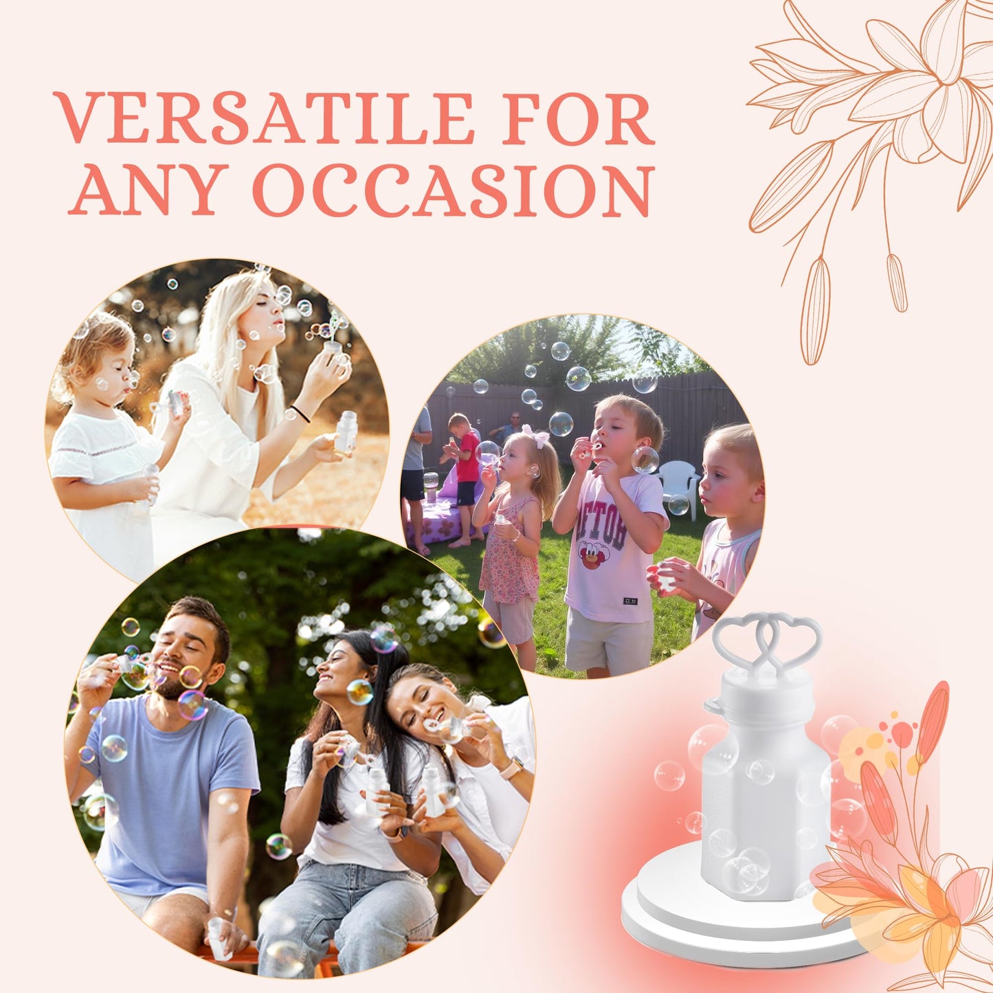Wedding Bubble Wands (48 Count) White Double Heart Wedding Favor Bubbles