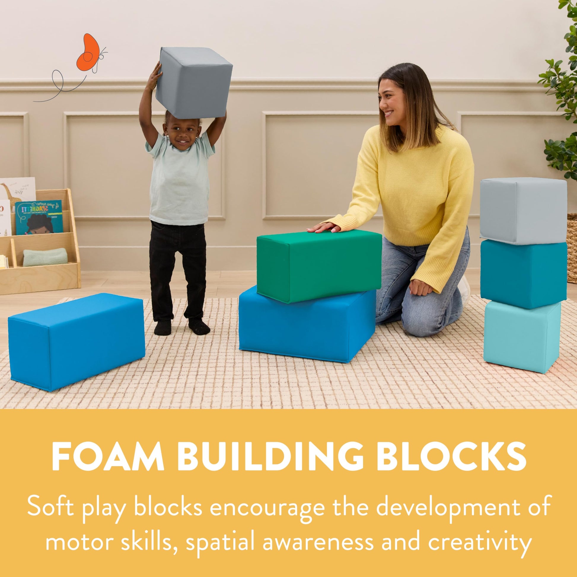 Back2School Express EarlyBuilder Foam Stacking Blocks for Toddlers - 7 Piece Soft Climbing Toys Set, Educational Building Blocks for Motor Skills