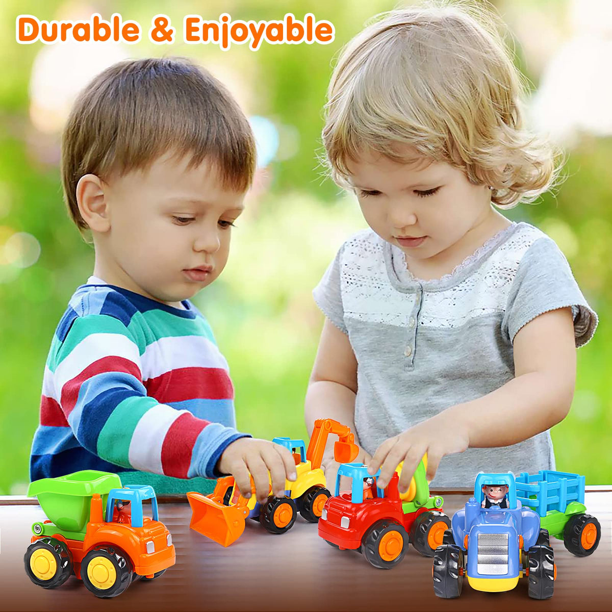 ORWINE Inertia Toy Early Educational Toddler Baby Toy Friction Powered Cars Push and Go Cars Tractor Bulldozer Dumper Cement Mixer Engineering