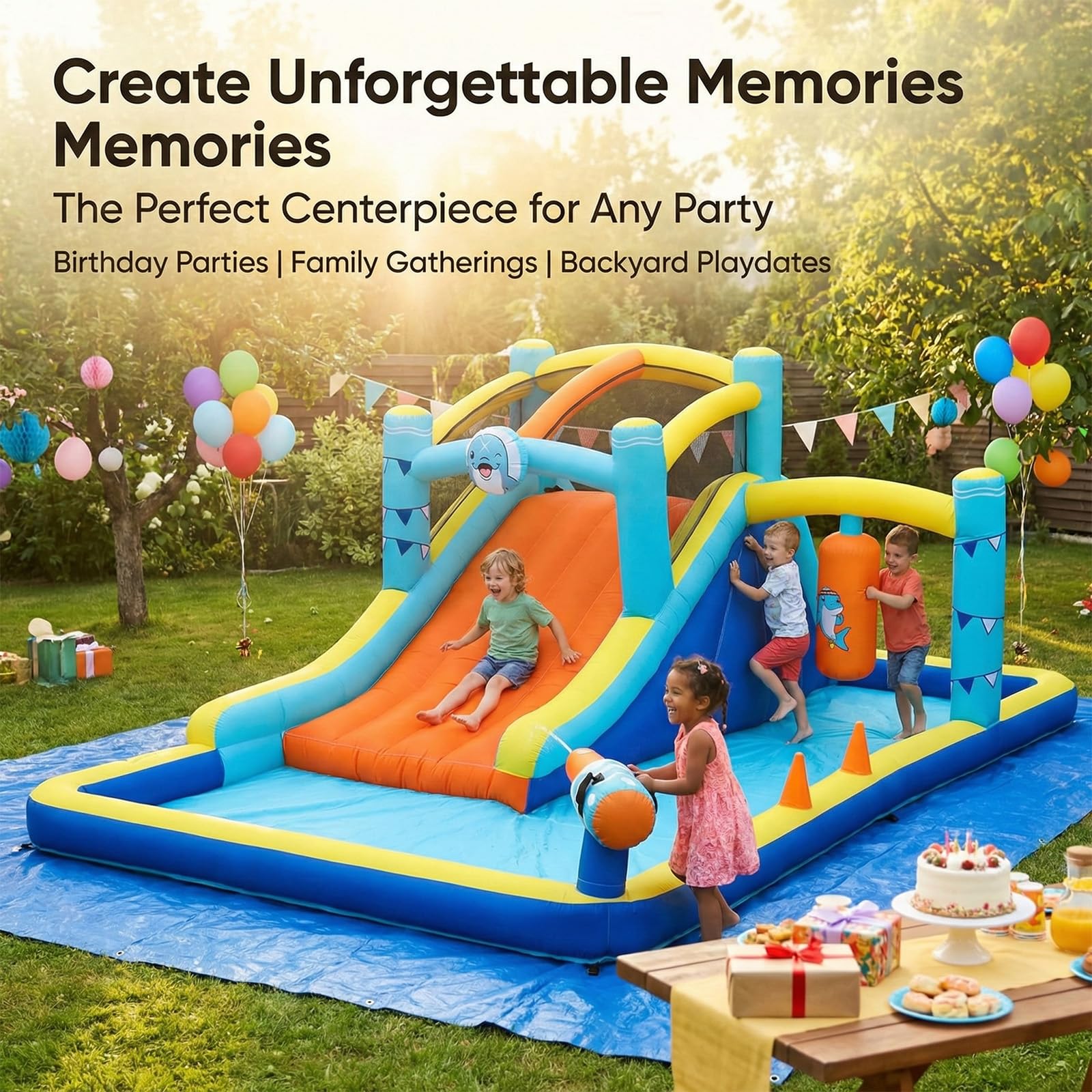 TABU Bounce House with Slide & Splash Pool, 187.2x112x73.2IN