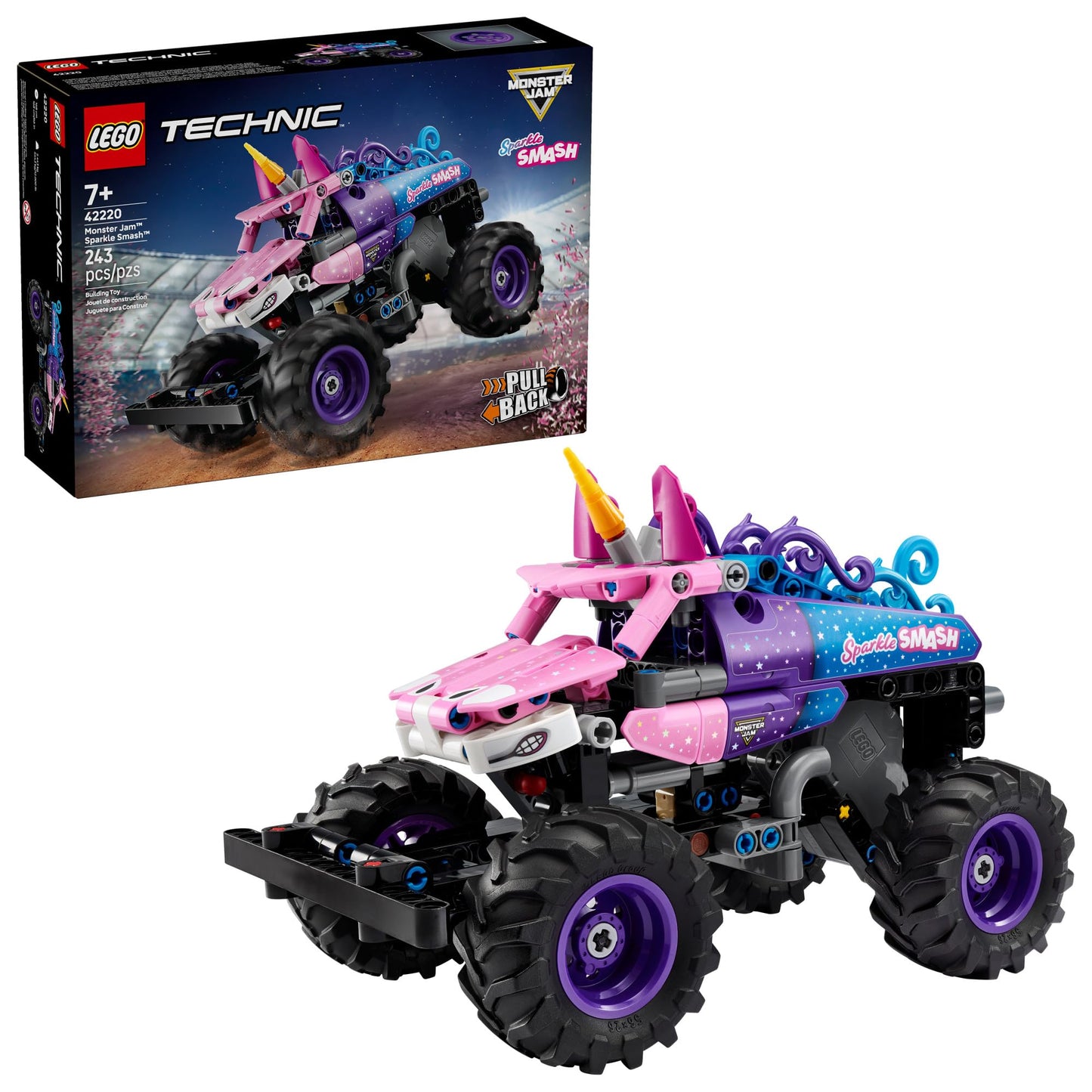 LEGO Technic Monster Jam Sparkle Smash Pull-Back Truck Toy for Boys & Girls - Monster Truck Building Toy W/Pull-Back Racing Action for Kids, Ages 7+
