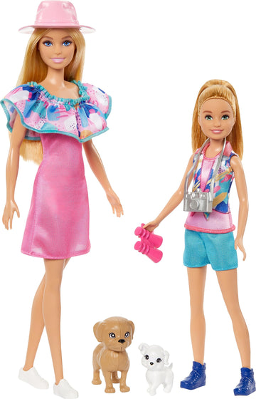 Barbie & Stacie Doll Set with 2 Pet Dogs & Accessories, Dolls with Blonde Hair & Blue Eyes, Summer Clothes