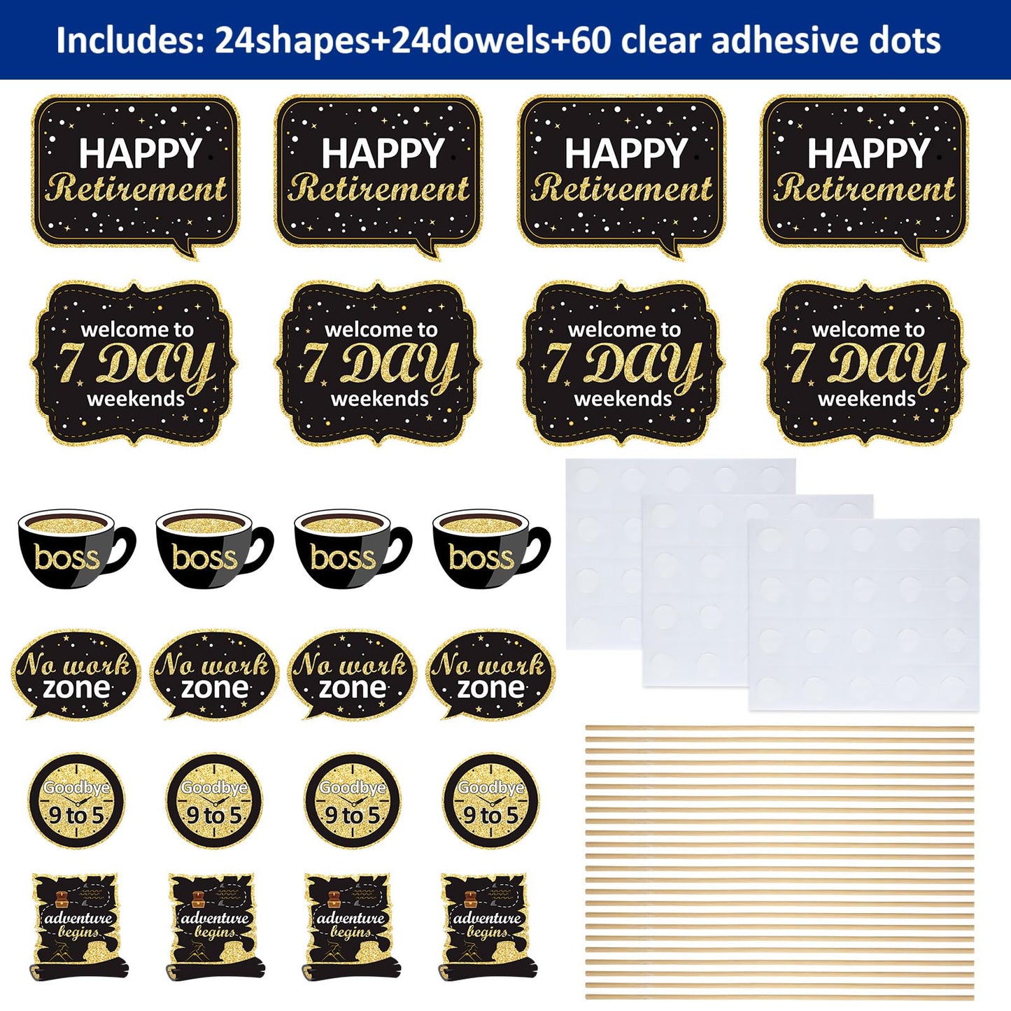 Boao 24 Pcs Retirement Party Decoration Set Retirement Table Decorations Golden Centerpiece Sticks Glitter Centerpieces for Tables Superannuation