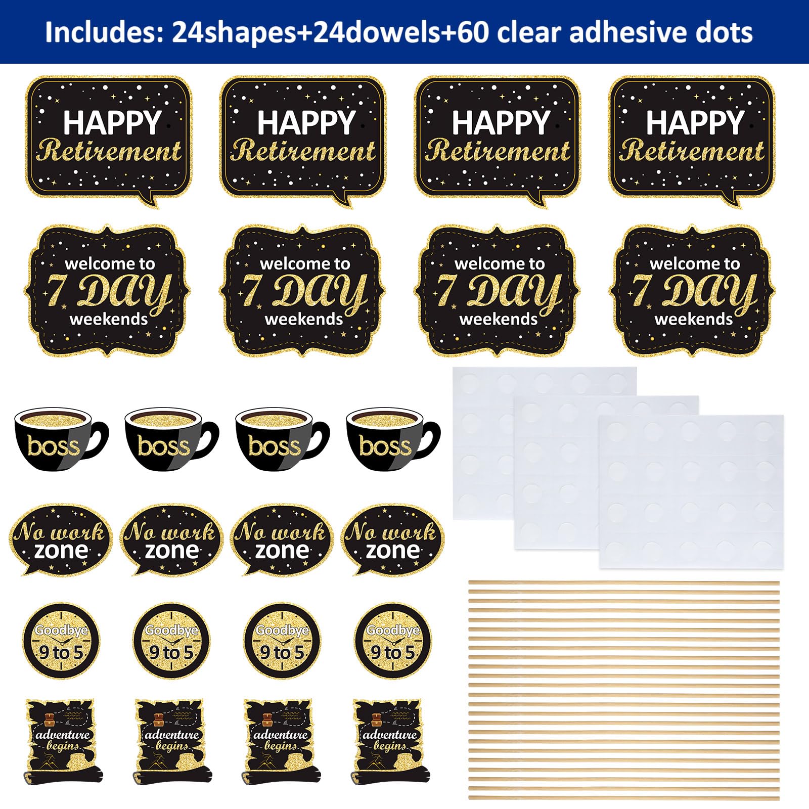 Boao 24 Pcs Retirement Party Decoration Set Retirement Table Decorations Golden Centerpiece Sticks Glitter Centerpieces for Tables Superannuation