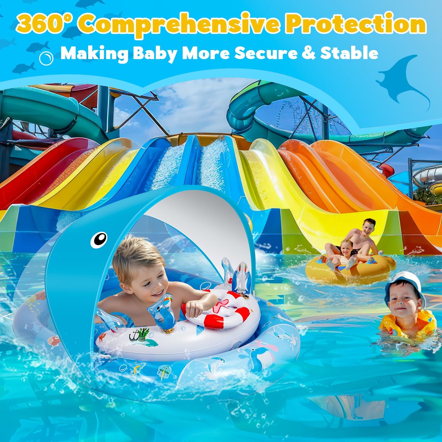 Baby Pool Float with Canopy, Baby Swim Float with UPF50+ Sun Canopy