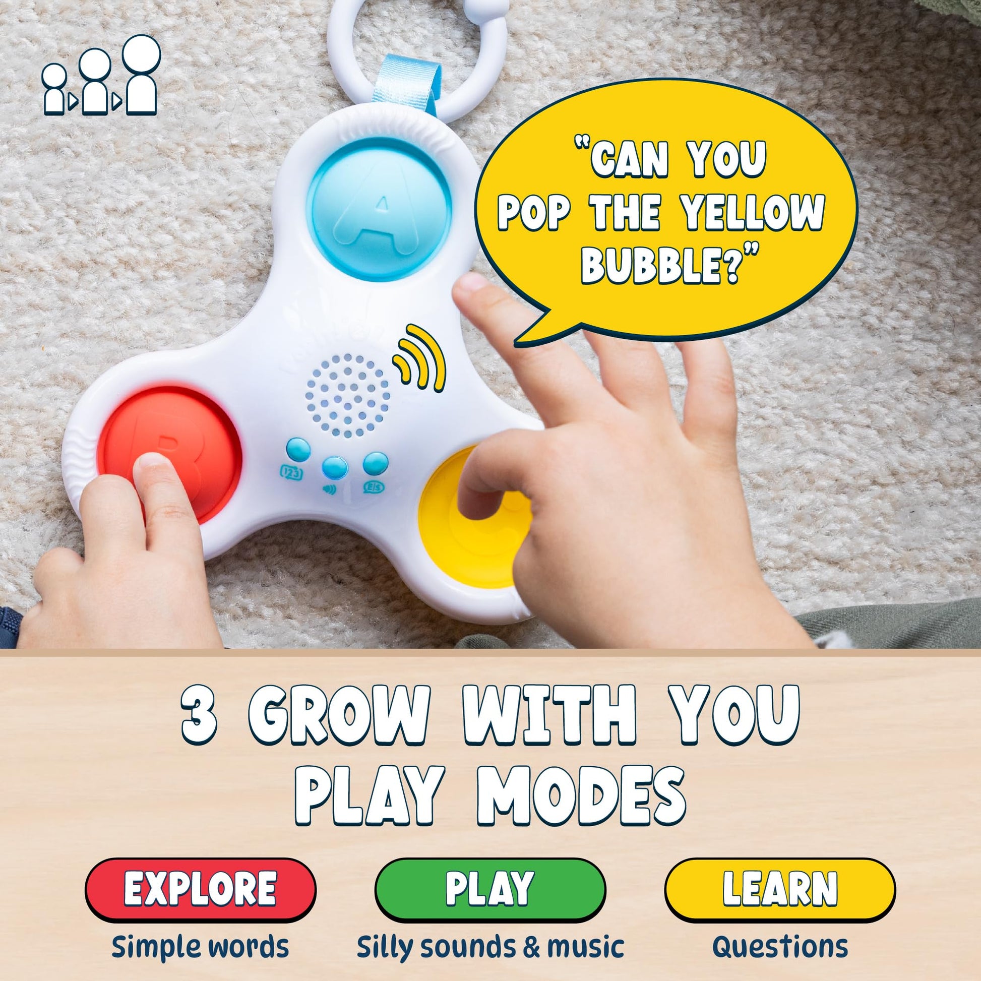 Chuckle & Roar - Pop It! and Learn Mini - Educational and Electronic Popping Toy - Learn Numbers & Letters in Spanish or English - Great for Ages 6