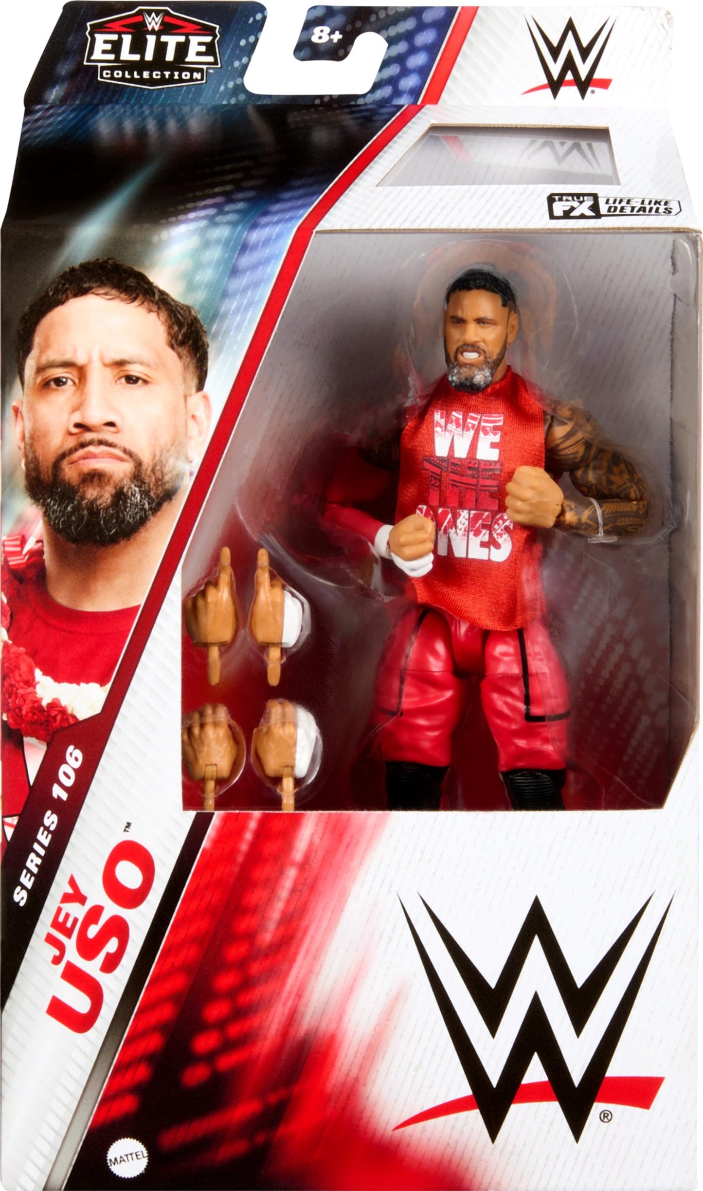 Mattel WWE Elite Action Figure & Accessories, Series #106 Jey USO 6-inch Collectible with 25 Articulation Points & Swappable Hands
