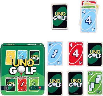 Mattel Games UNO Golf Card Game in Storage & Travel Tin for Kid & Family Nights, Parties & Vacations, 2 to 8 Players Ages 7+ Years (Amazon Exclusive)