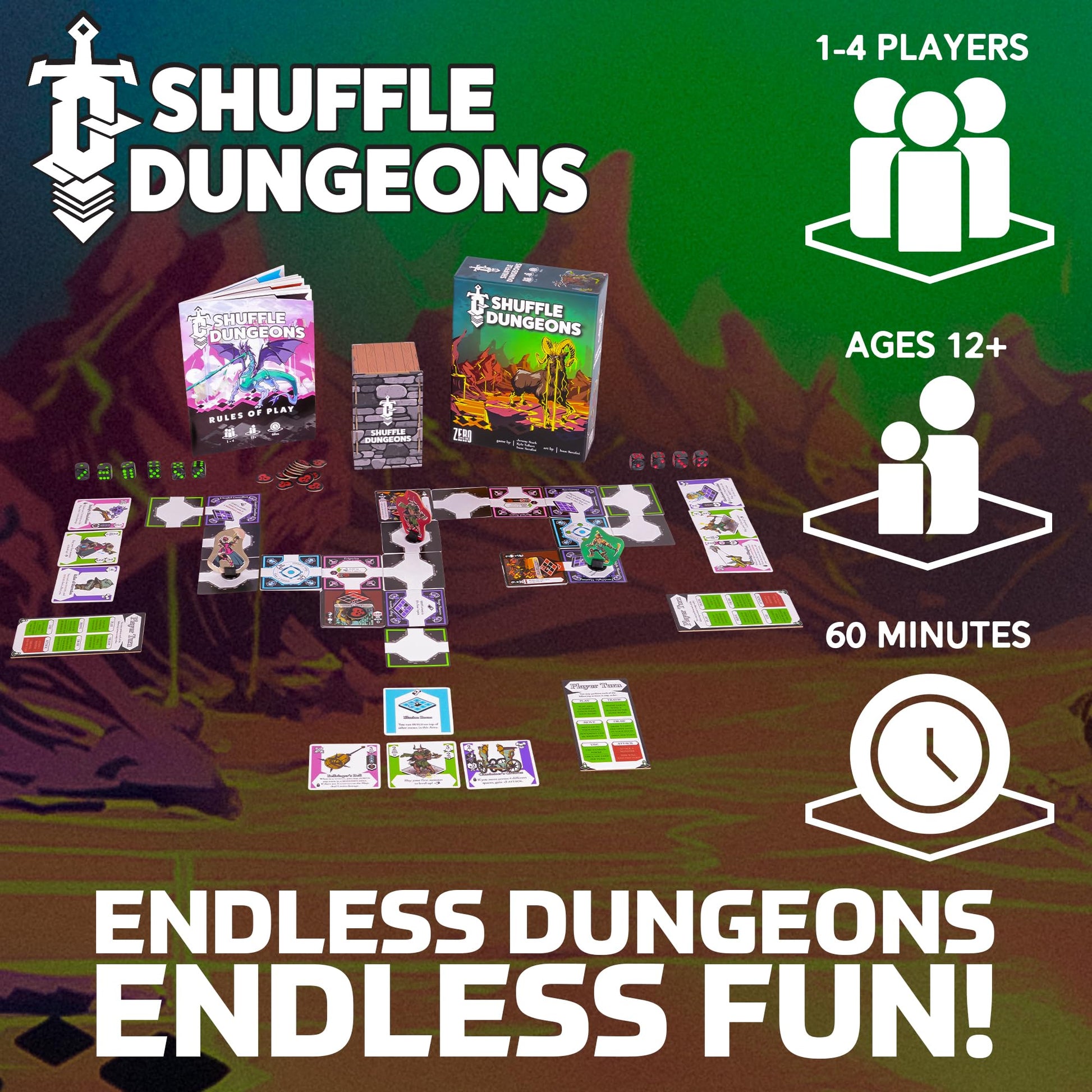 Zero Strategy Games Shuffle Dungeons Board Game - Solo and Co-op Dungeon Crawler for 1-4 Players