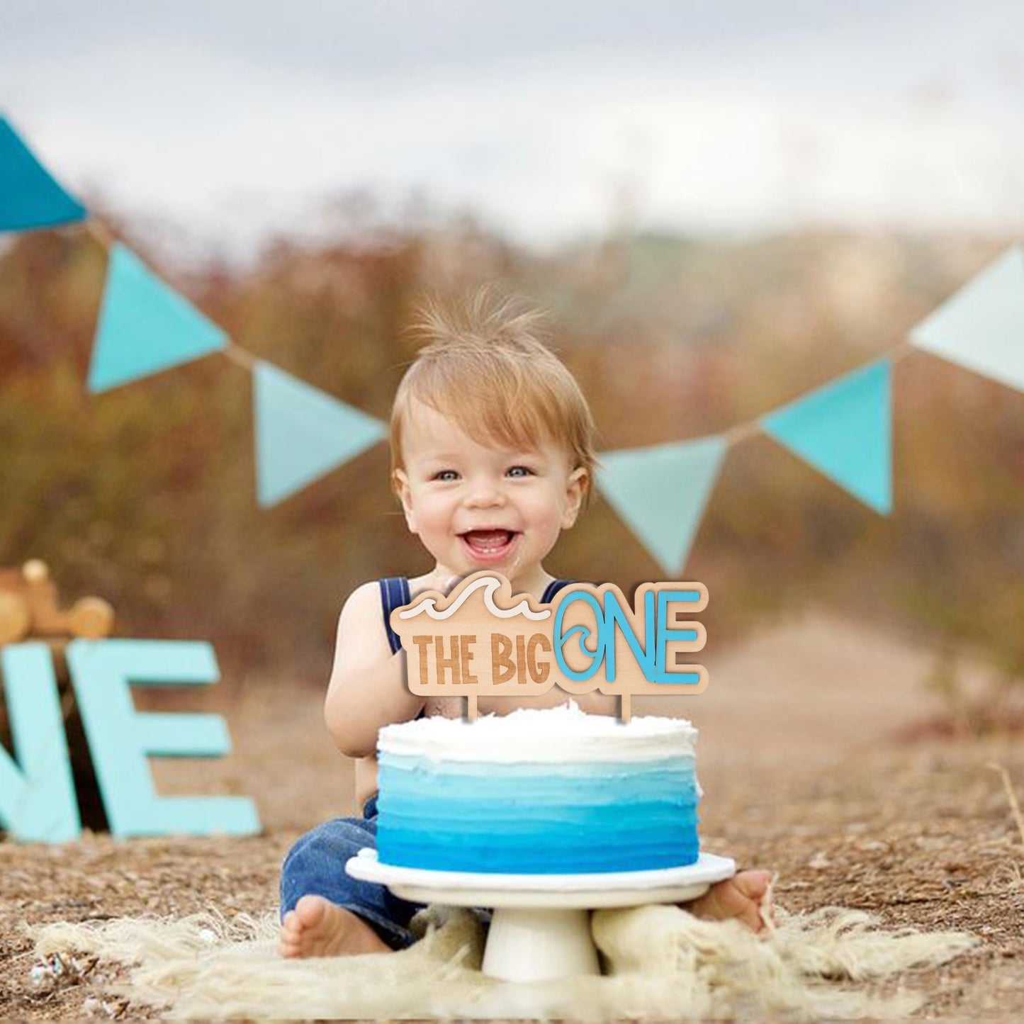 MUWEOL The Big One Wooden Cake Topper - Wave Theme First/1st Birthday Party Decoration,Surf Boy Party Decor?Smash Cake Photo Props (wave topper)