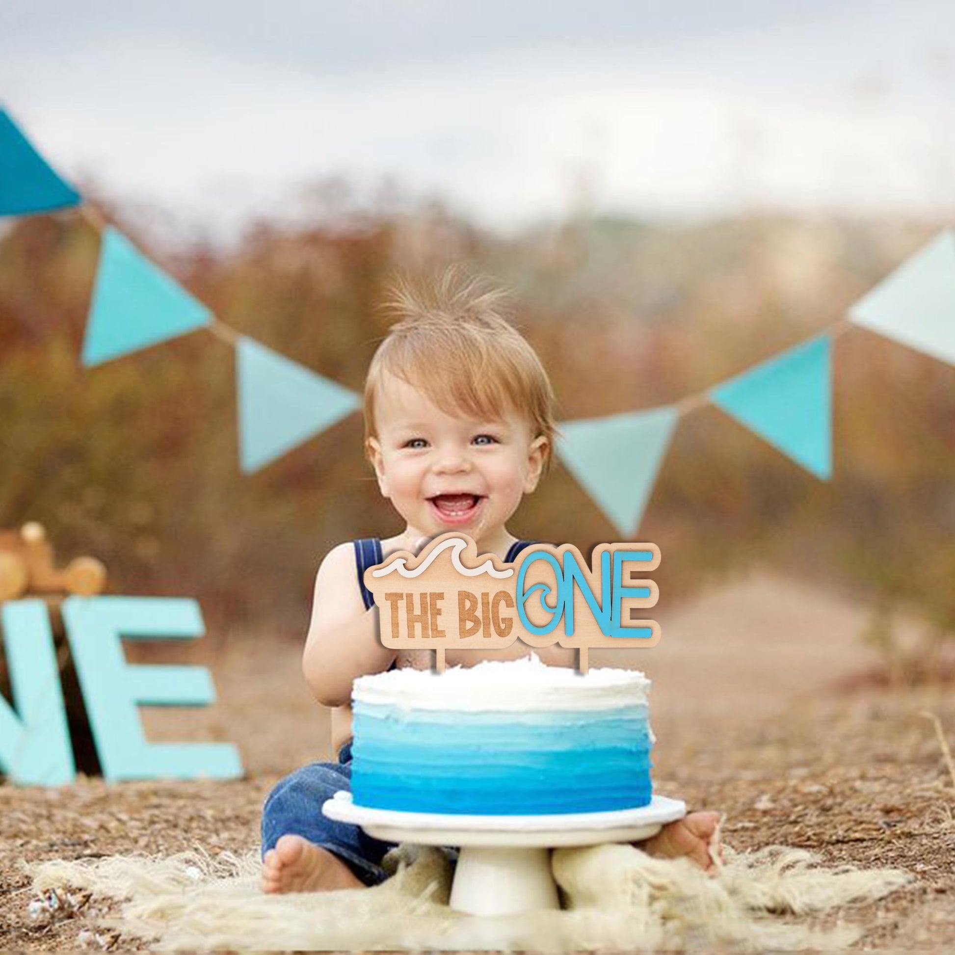 MUWEOL The Big One Wooden Cake Topper - Wave Theme First/1st Birthday Party Decoration,Surf Boy Party Decor?Smash Cake Photo Props (wave topper)