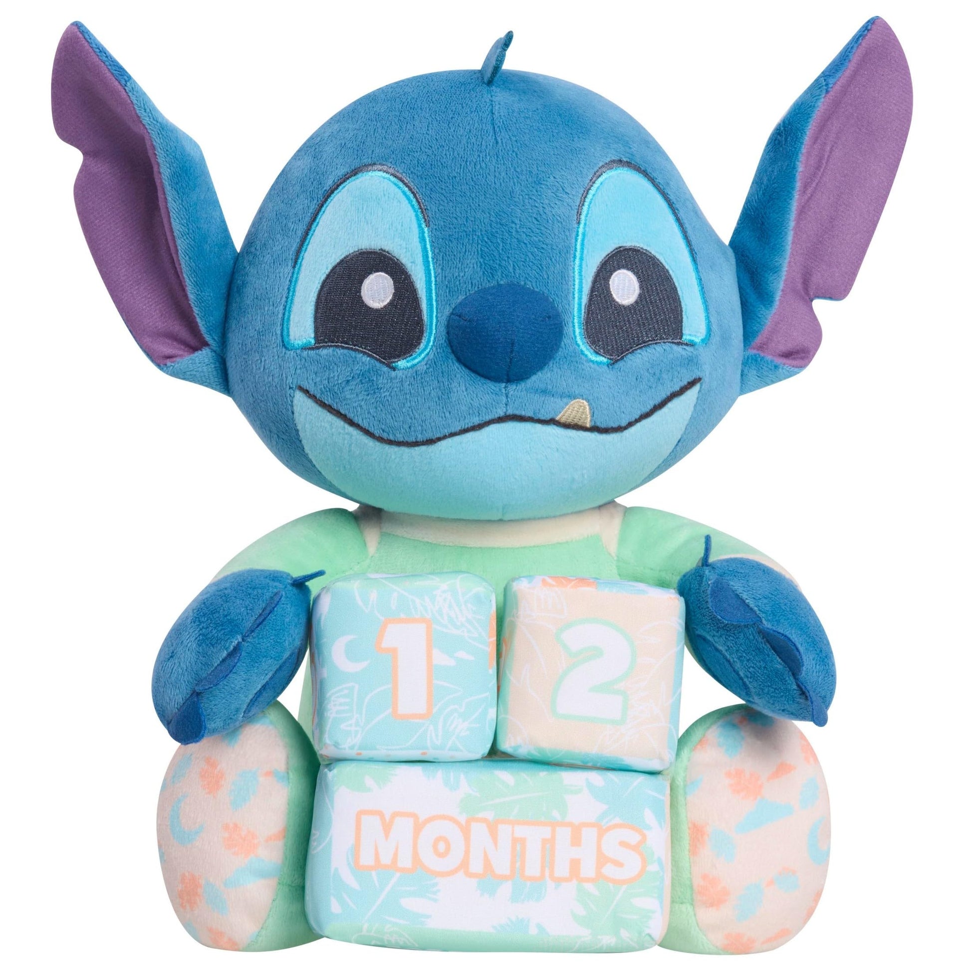 Disney Baby My First Year Stitch and Milestone Blocks, 10.5-inch Plush Toy, 4-pieces, Kids Toys for Ages 0+ by Just Play