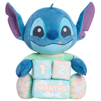 Disney Baby My First Year Stitch and Milestone Blocks, 10.5-inch Plush Toy, 4-pieces, Kids Toys for Ages 0+ by Just Play