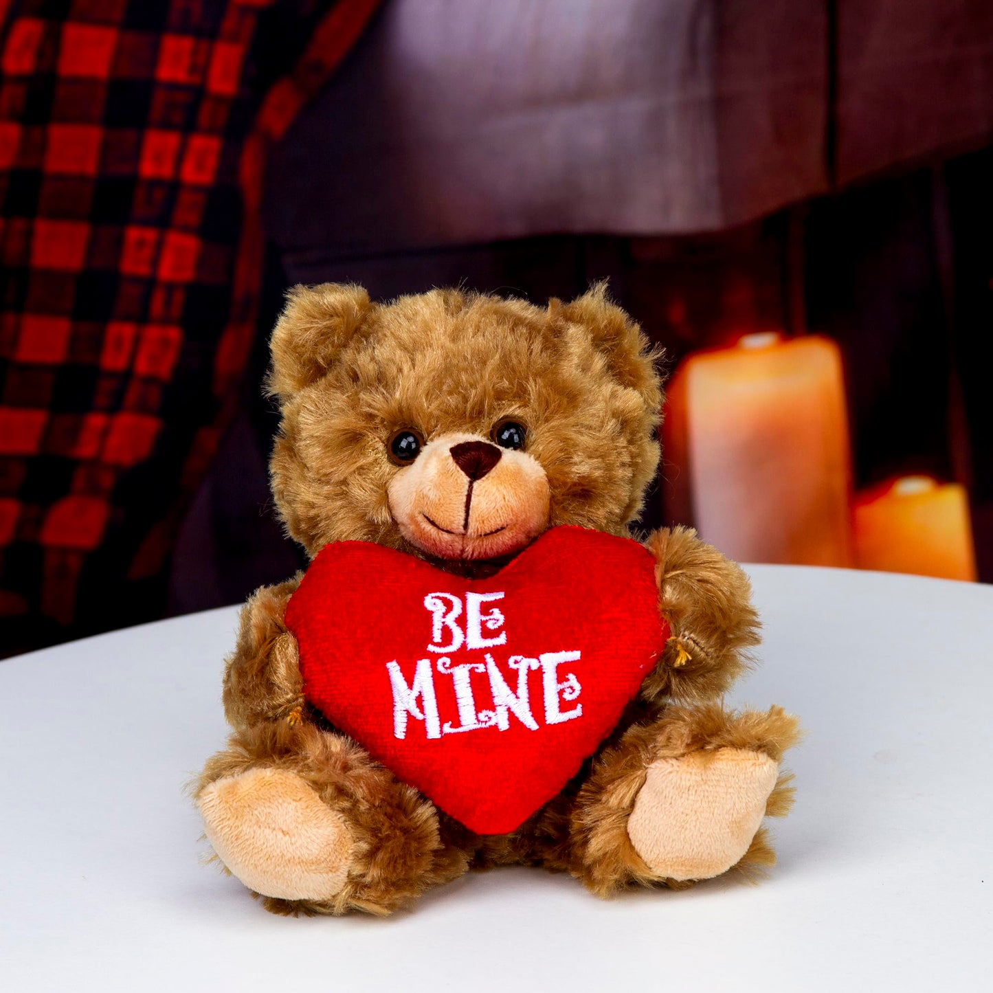 Plushland Stuffed Mocha Heart Bear - Be Mine- Plush Bear Toy for Kids & Adults - Embroidered Heart Pillow - Brown-6 inches