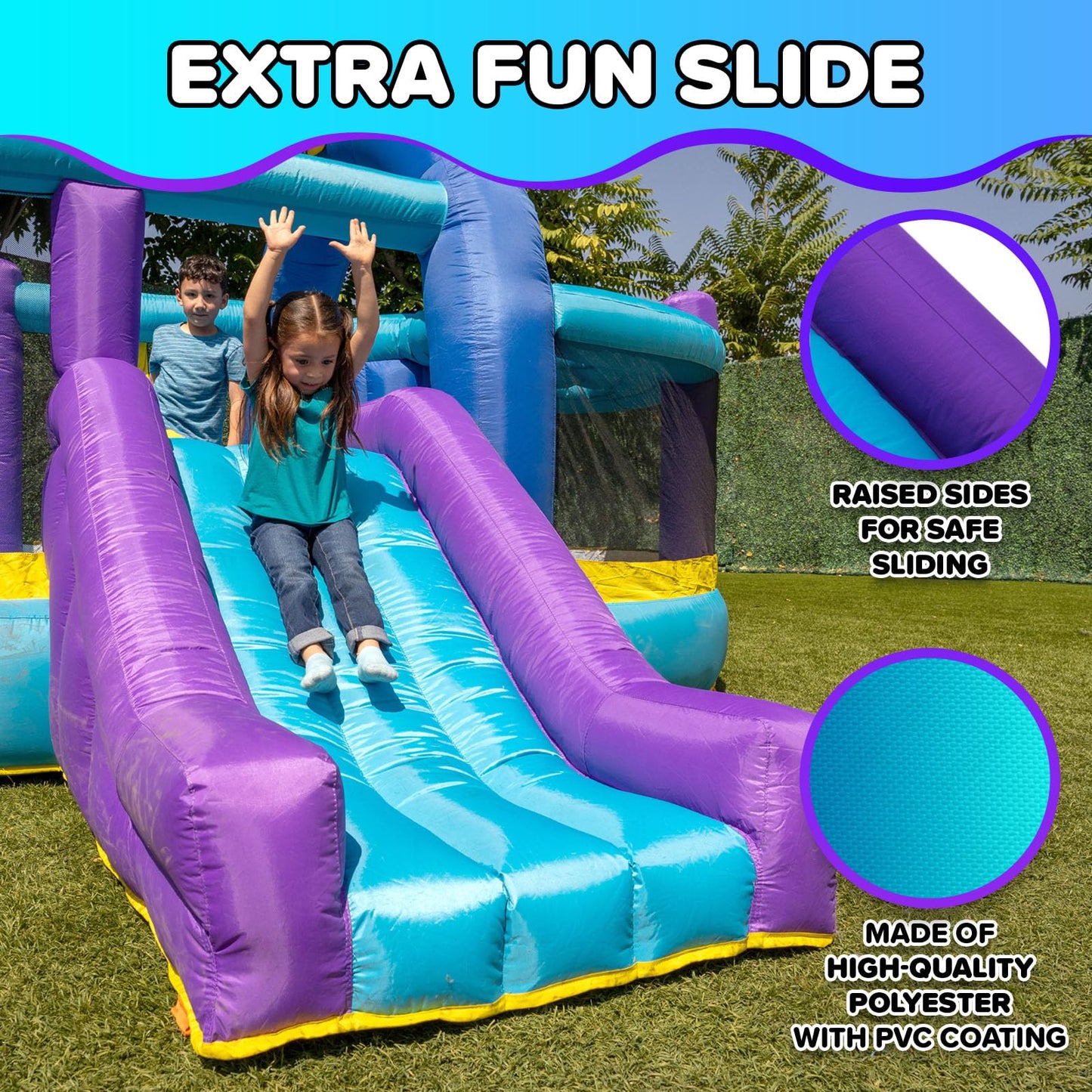Sportspower INF-2415 Whack-A-Play Inflatable Bounce House with Basketball Hoop, Slide and Quick Inflate Blower: Recommended Age 3-8, Blue/Purple