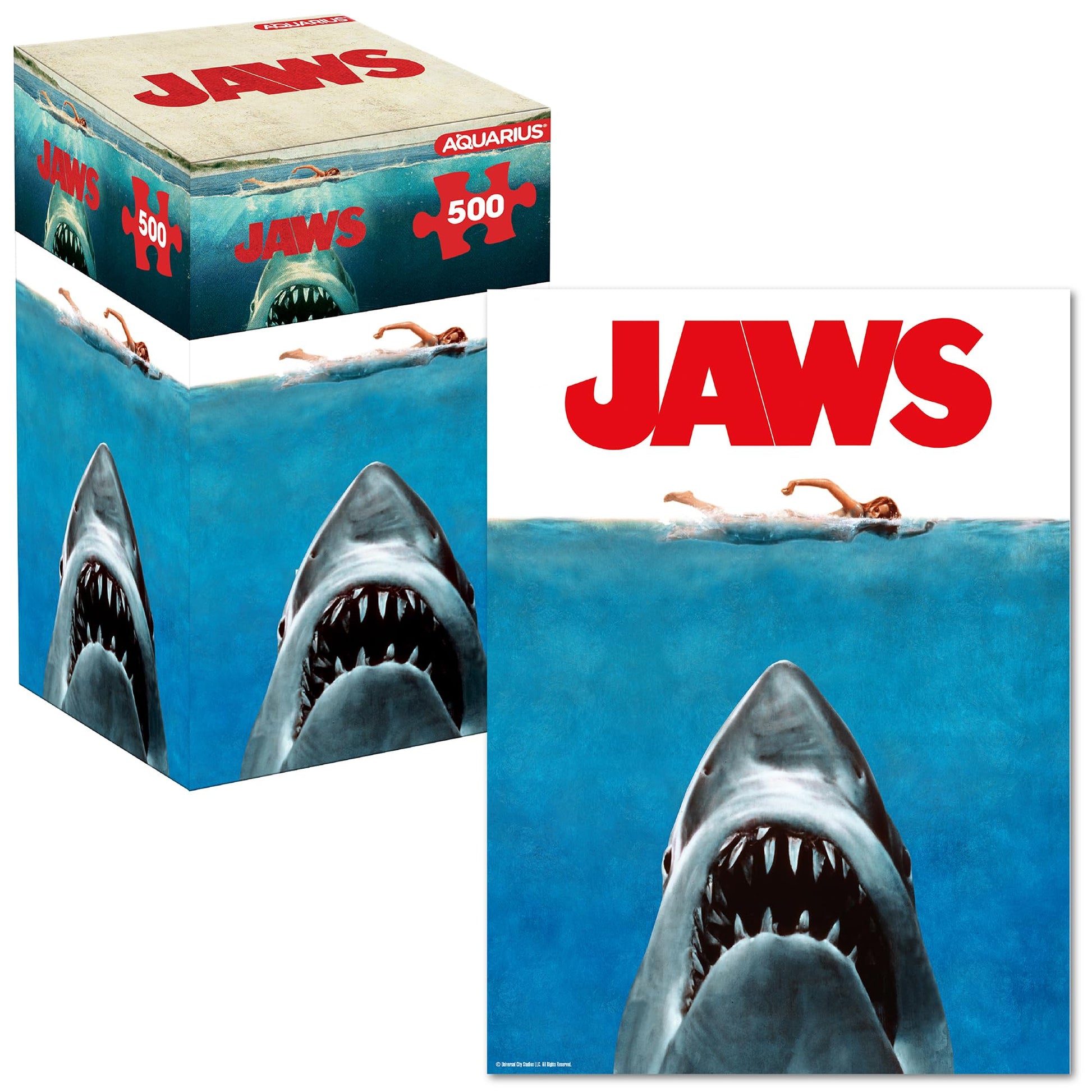 Aquarius Jaws 500 Piece Jigsaw Puzzle for Adults - Jaws One Sheet Movie Shark Puzzles Merchandise 14"x19" Collectible Gift