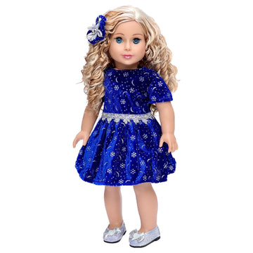 18 inch Doll Clothes - Midnight Blue - 3 Piece Outfit - Dark Blue Sparkling Holiday Dress with Matching Silver Shoes and Headpiece - Clothes Fits