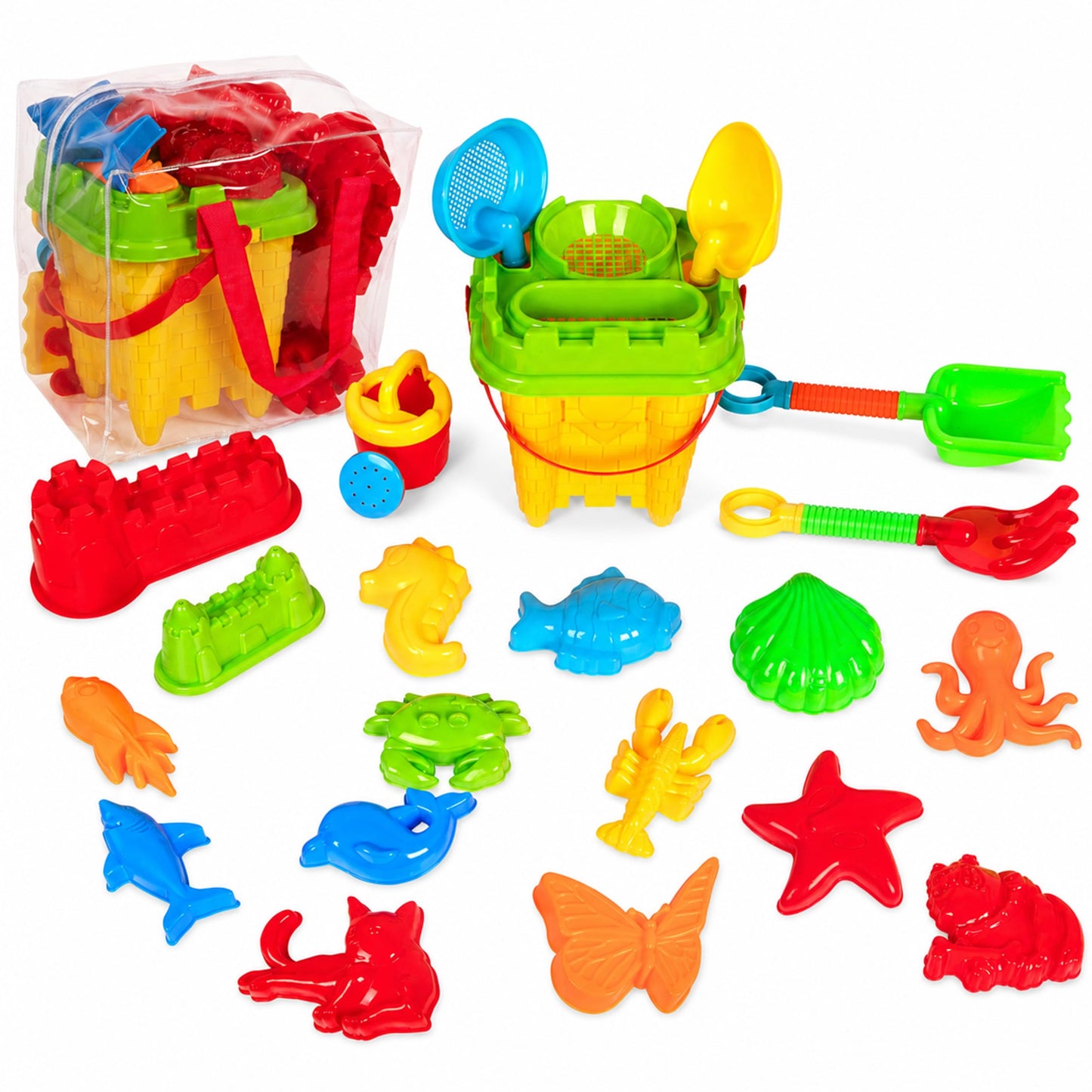 23 PCS Silicone Beach Sand Toys Including Sand Bucket, Pail, Shovel & Molds