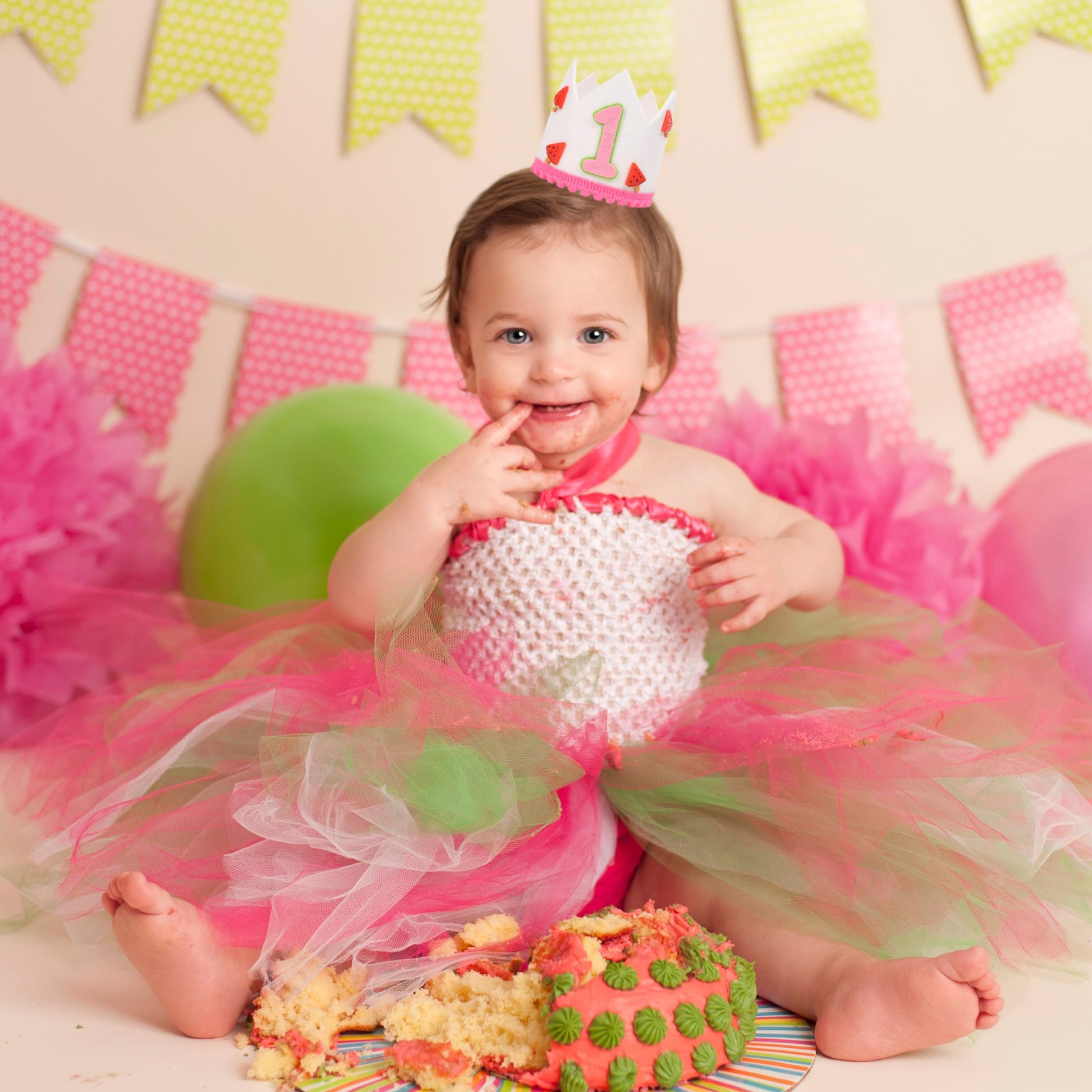 Agvgaza Watermelon 1st Birthday Crown - Watermelon First Birthday Decorations, Summer One in a Melon Party Outfit, Cake Smash Photo Props, Baby Shower