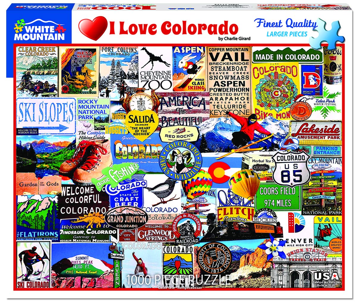 White Mountain 1000 Piece Jigsaw Puzzle Rocky Icons, I Love Colorado