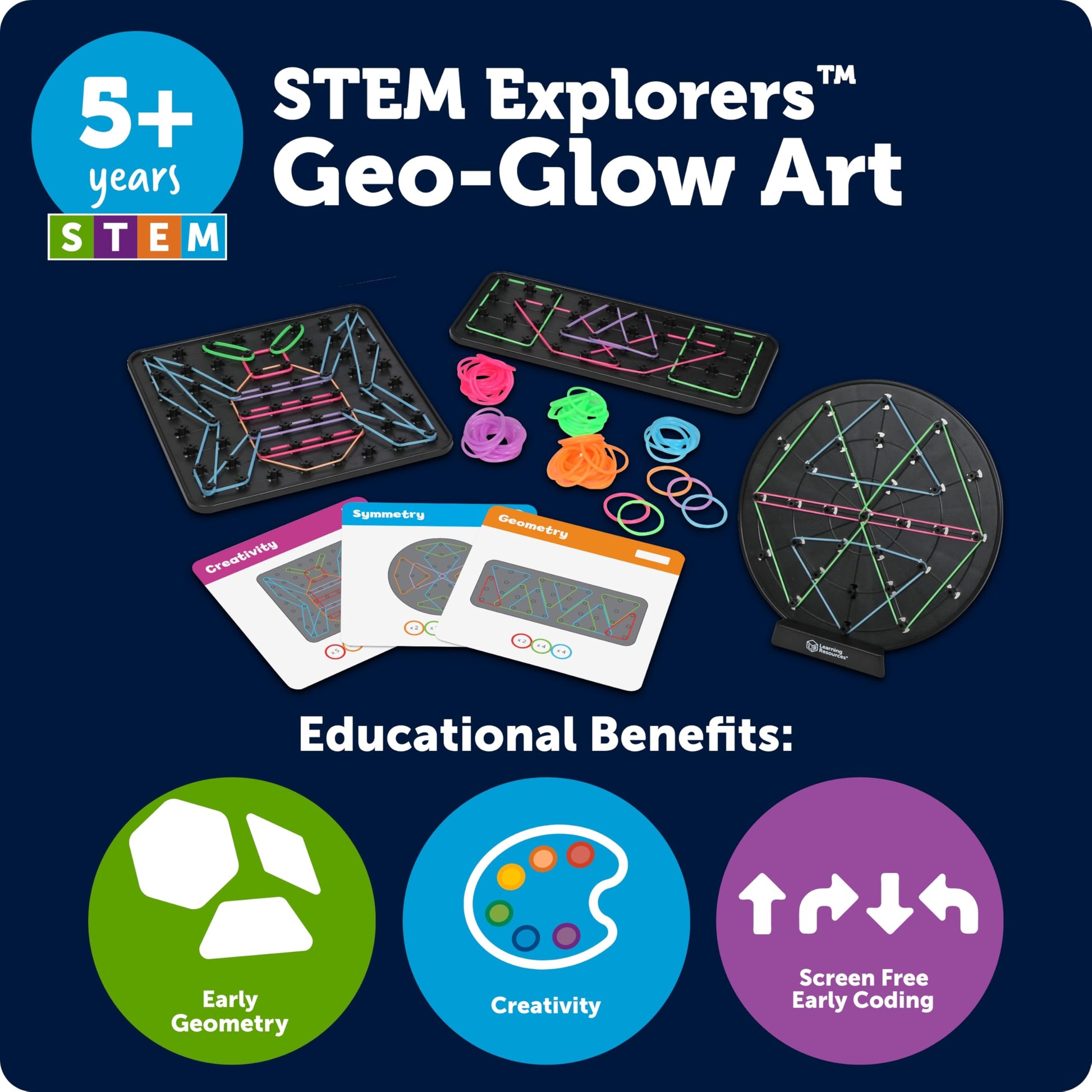 Learning Resources STEM Explorers Geo-Glow Art Kit - Glow in The Dark Toys, Kids Art Display, Homeschool, Fine Motor Skills, Critical Thinking