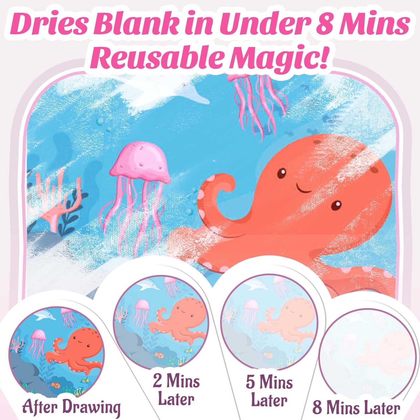 Reusable Paint With Water Books for Kids with 18+ Stickers & No Mess Pen, Sea World Theme Magic Coloring Book for Toddlers 1-3, Paint With Water Books