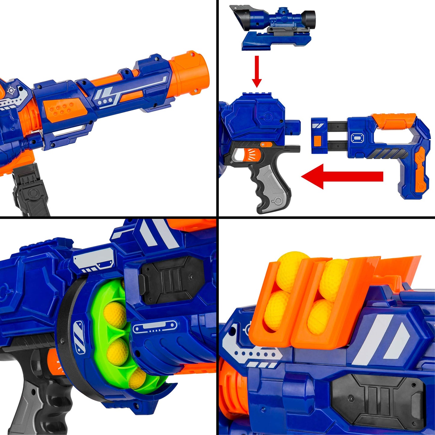 Best Choice Products Electric Customizable Soft Foam Ball Long-Distance Blaster Toy w/Barrel Extension, 12 Foam Balls, Foldable Bipod