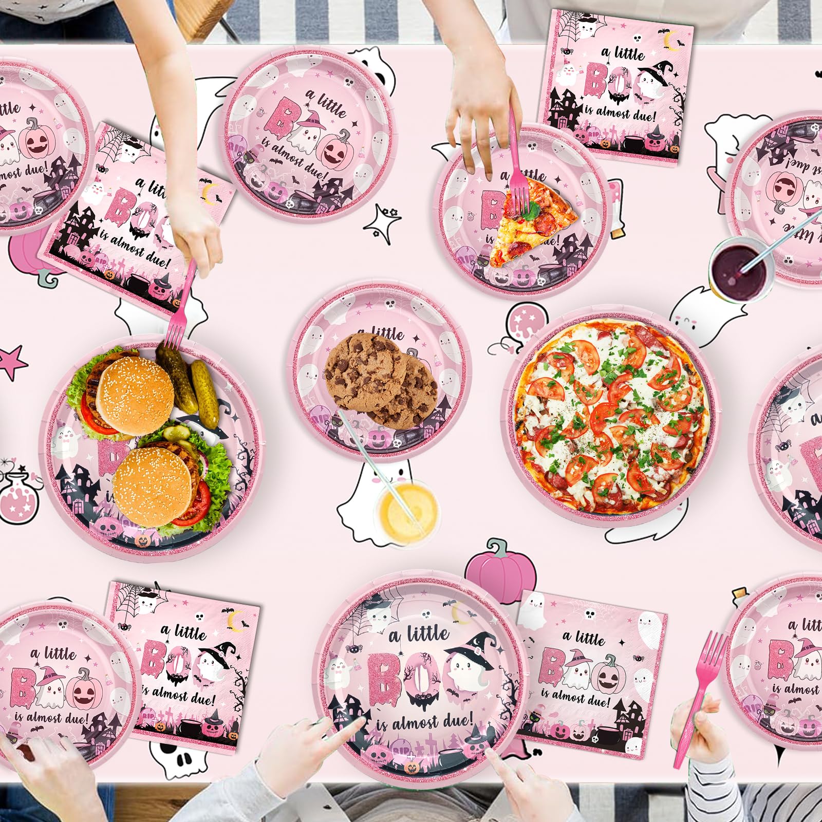 Yavxzvbw 147Pcs A Little Boo Is Almost Due Decorations Little Boo Baby Shower Decorations Girl Halloween Tableware Halloween Plates and Napkins