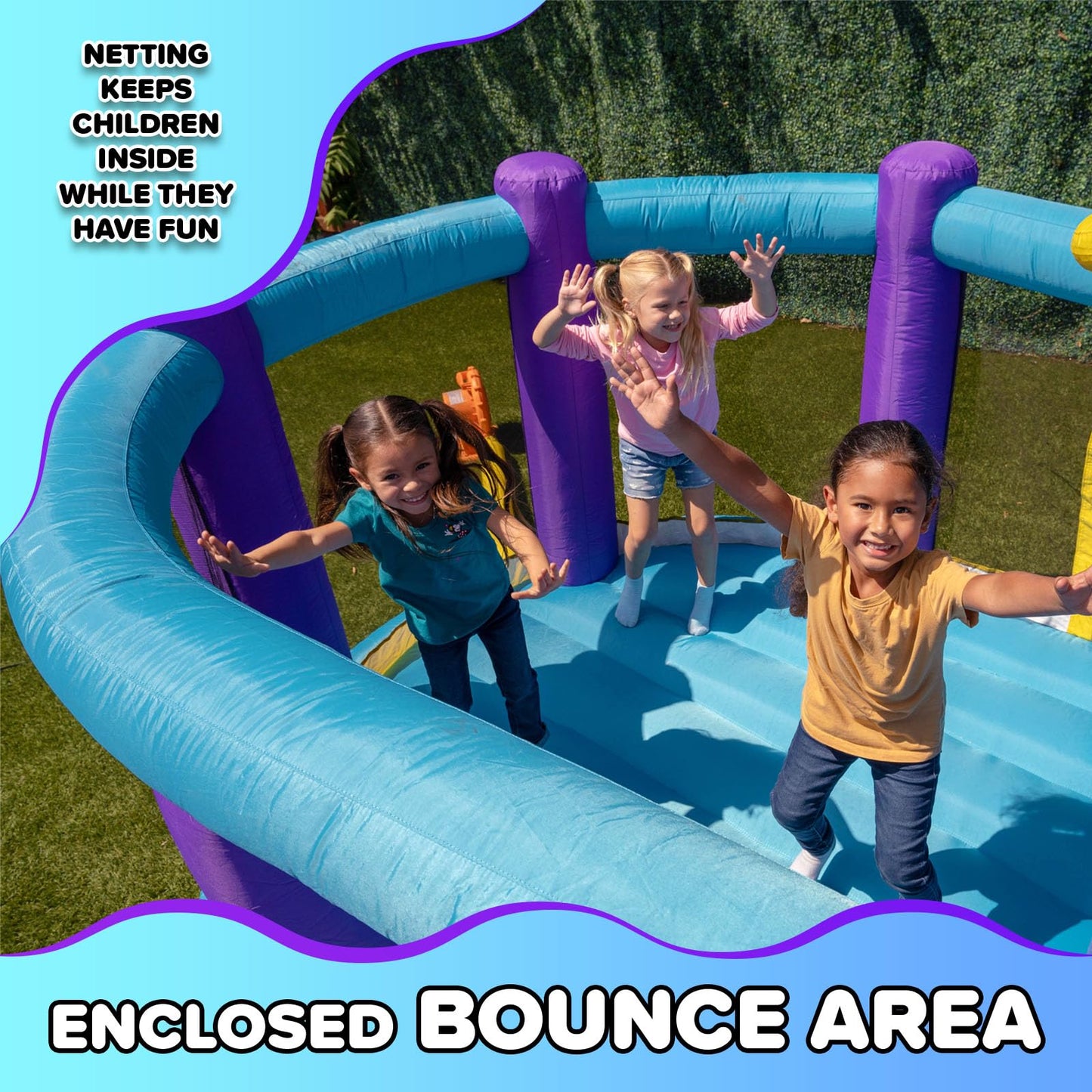 Sportspower INF-2415 Whack-A-Play Inflatable Bounce House with Basketball Hoop, Slide and Quick Inflate Blower: Recommended Age 3-8, Blue/Purple