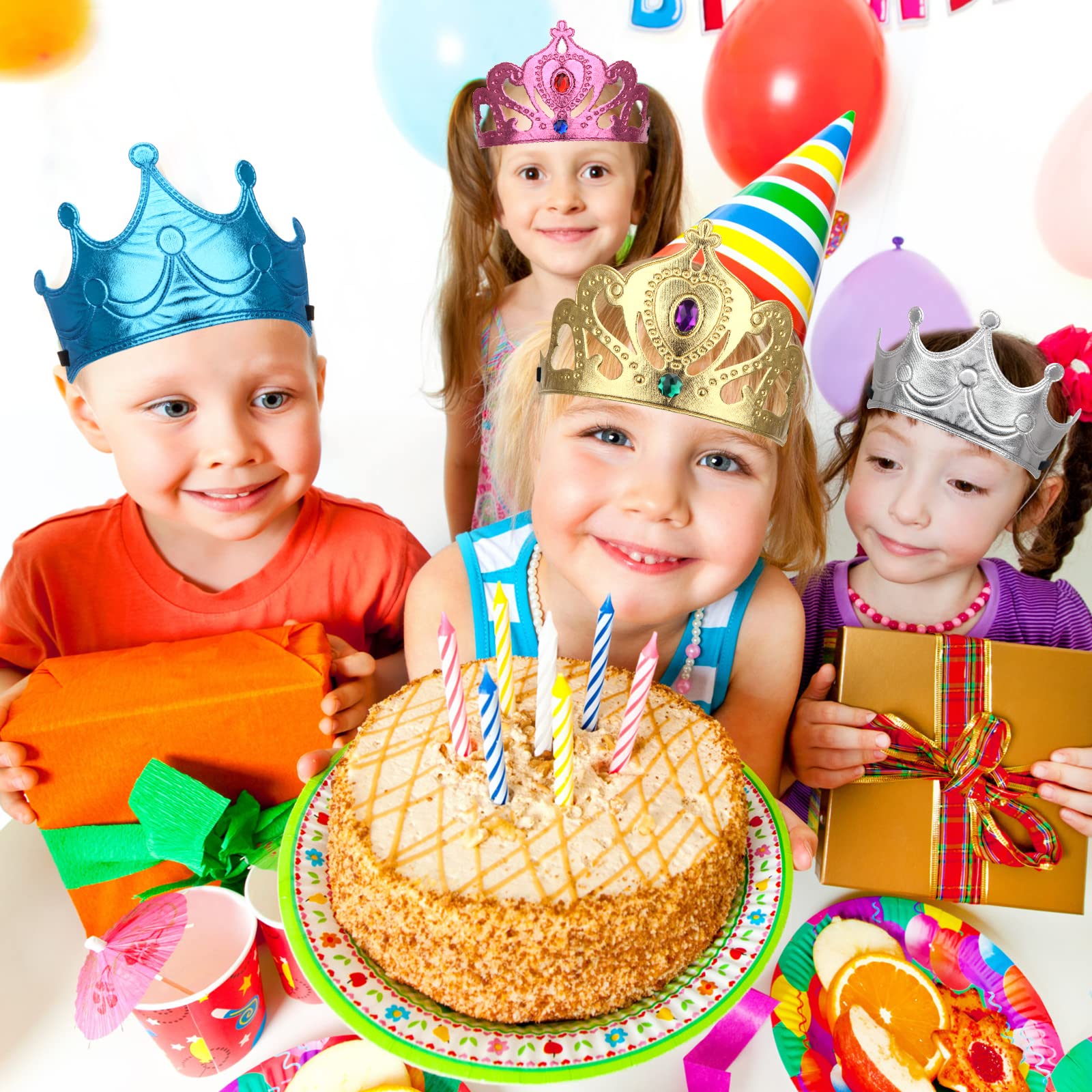 Bettoor 23 Packs Foam Princess Crowns and Tiaras for Birthday Party Favors Hats, DIY Prince Crown Kit Paper Tiara with 7pcs Crystal Diamond Sticker