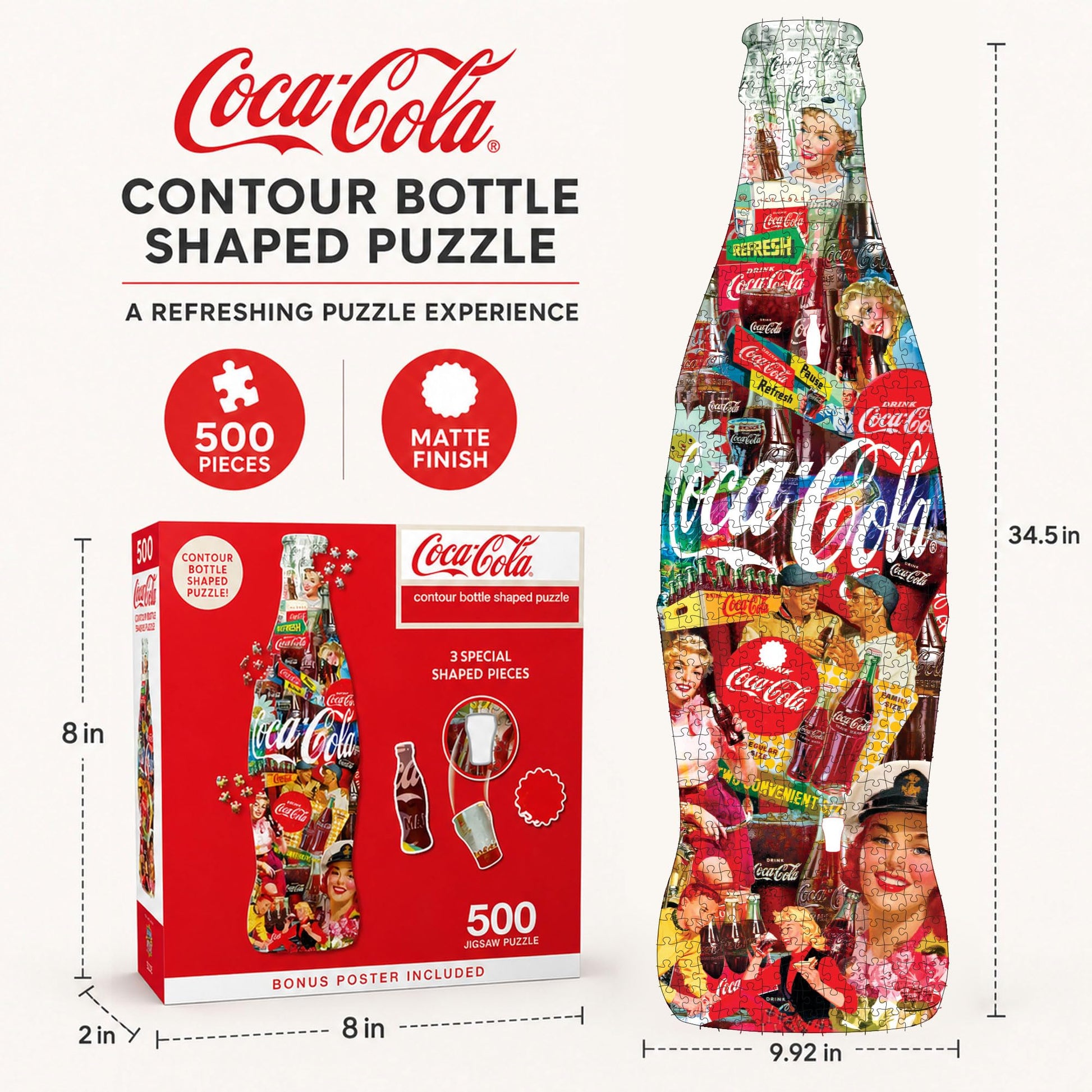 Masterpieces Coca-Cola Bottle Jigsaw Puzzle - 500 Pieces, Soda Theme, Shaped Puzzle - Age 14+