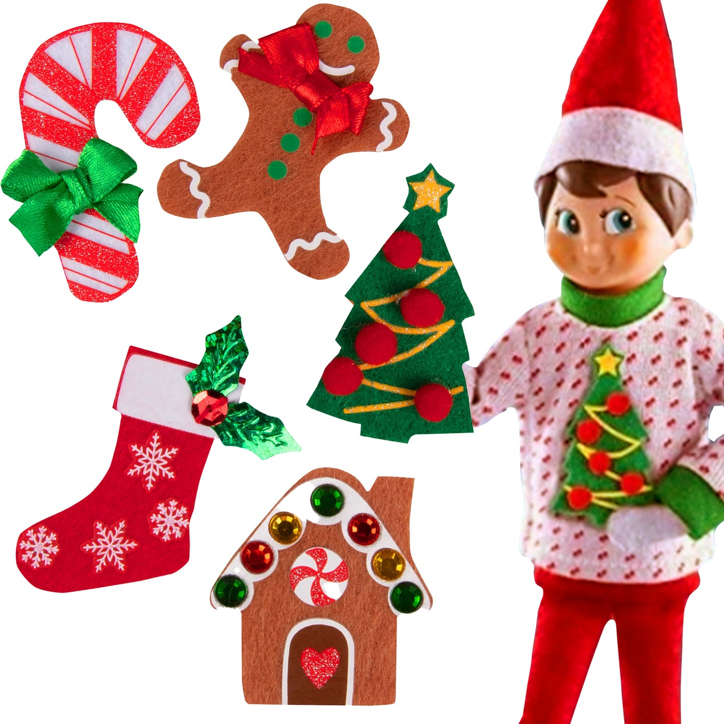 The Elf on the Shelf Sweater Set - Elf Boy or Girl Accessory with 5 Different Removable Decals Change Your Elves Costume Daily, Have Fun with Your