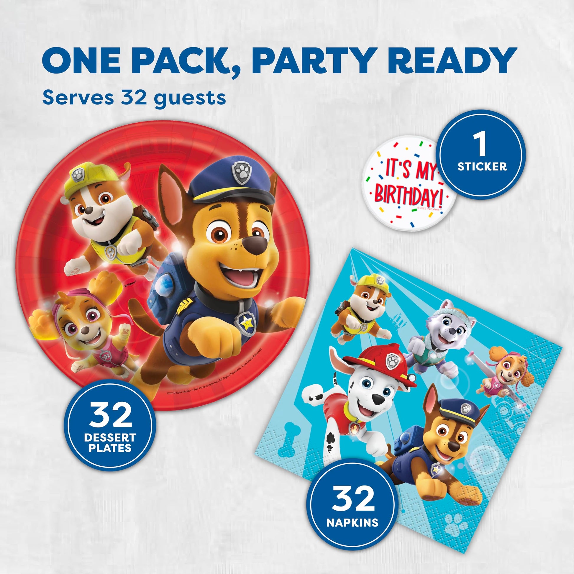 Paw Patrol Plates and Napkins 32-Pack - Birthday Decorations for Party