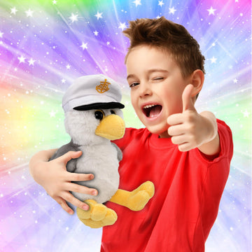 DolliBu Plush Seagull Stuffed Animal - Soft Huggable Gray Seagull Sailor, Adorable Playtime Plush Toy Animal, Cute Sea Bird Cuddle Gifts for Kids