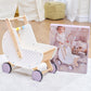 Pillowhale Wooden Baby Walker & Doll Stroller - Adjustable Handle Push Cart, Anti?Tip, Quiet Wheels, Pretend Shopping Cart - Montessori Wooden Walker