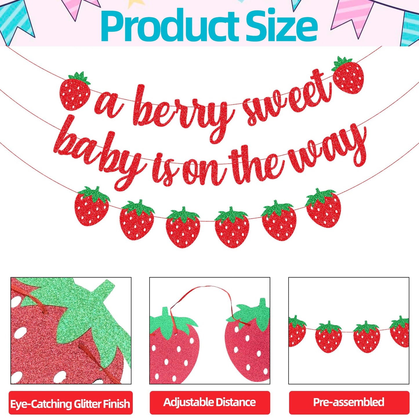 A Berry Sweet Baby Is On The Way Banner with Strawberry Garland, Berry Fruit Themed Baby Shower Gender Reveal Decorations, Summer Garland Photo Prop