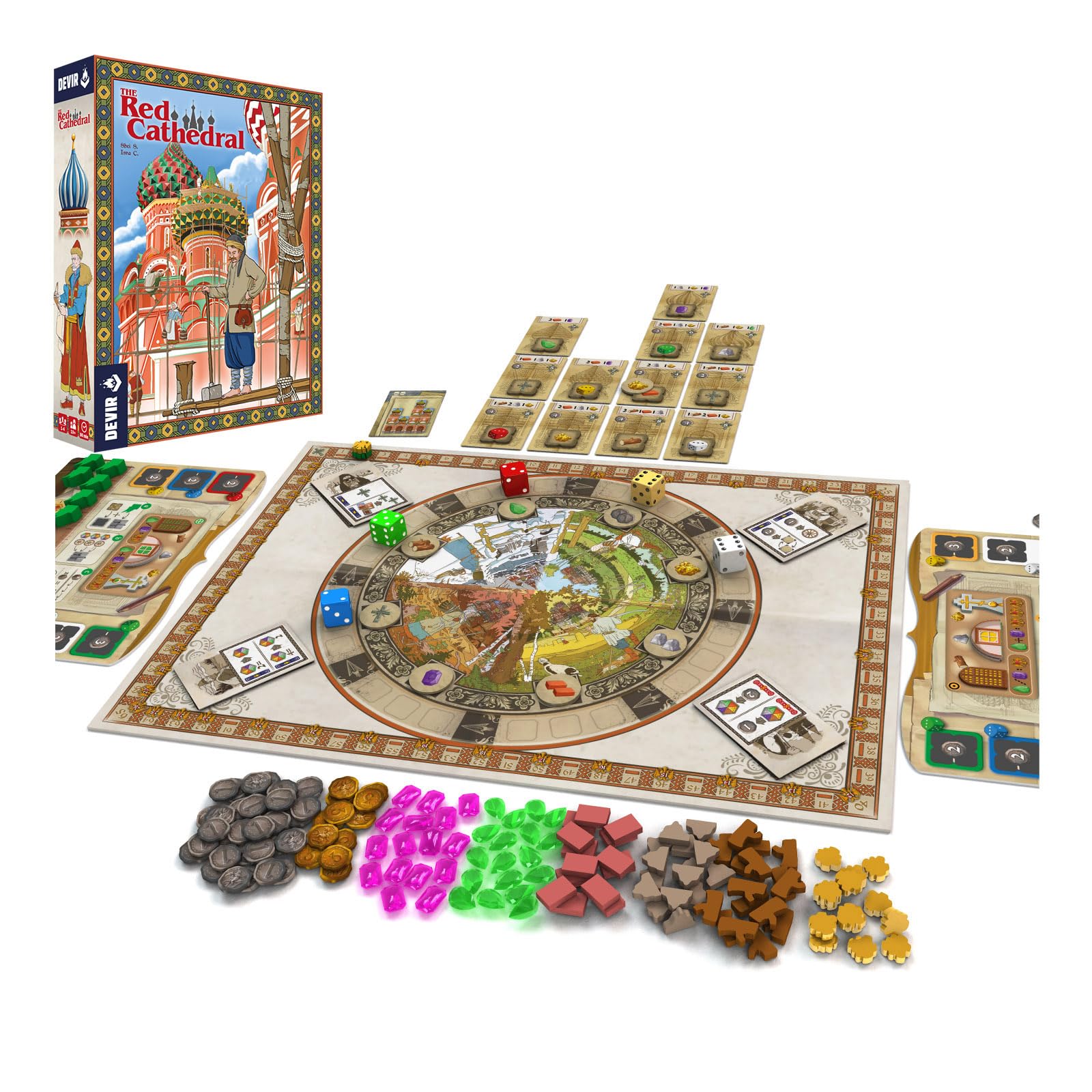 Devir - The Red Cathedral Board Game, Strategic Eurogame with Resource Management, Rondel & Construction Mechanics, Family Strategy Game, Ages 10+