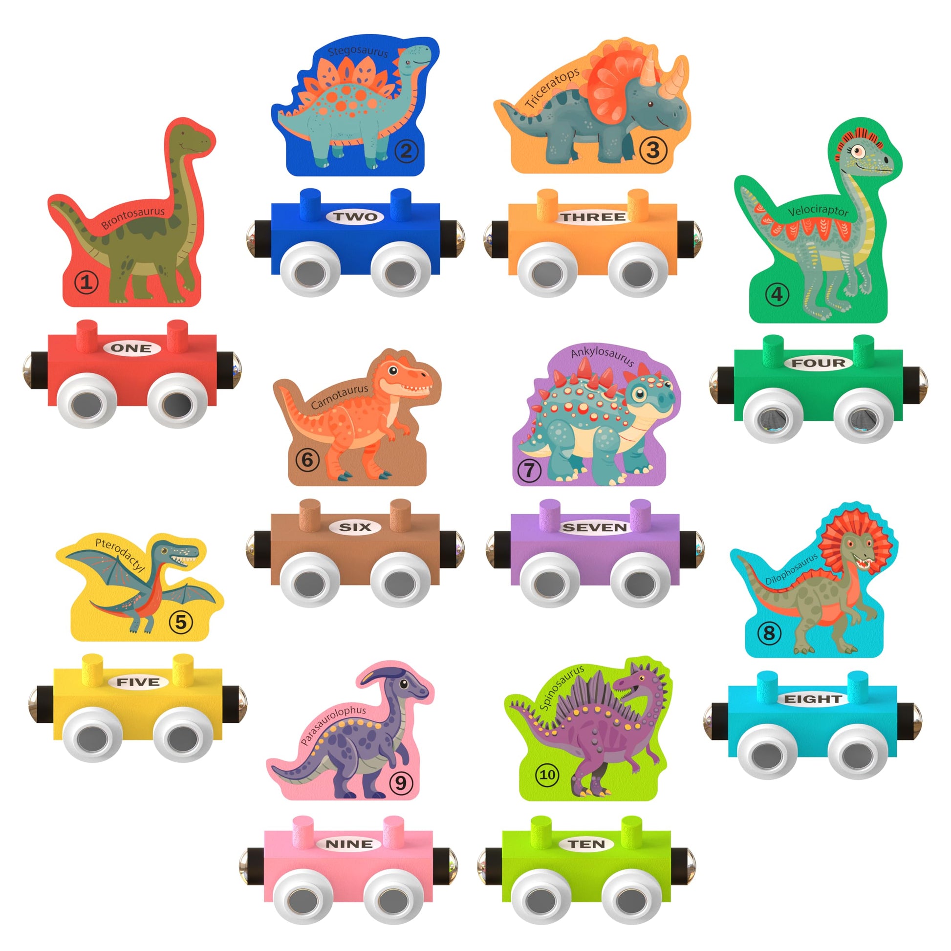 ORBRIUM Wooden Train Set Magnetic Dinosaur Trains Montessori STEM Toys Number Counting Shapes Colors Dice Game Mat Bag for Toddlers Kids Grandkids