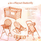 4-in-1 Baby Doll Stroller Set with Butterfly Design - Includes Toy Stroller, Crib, Bouncer & High Chair - Doll Accessories & Baby Doll Furniture Set