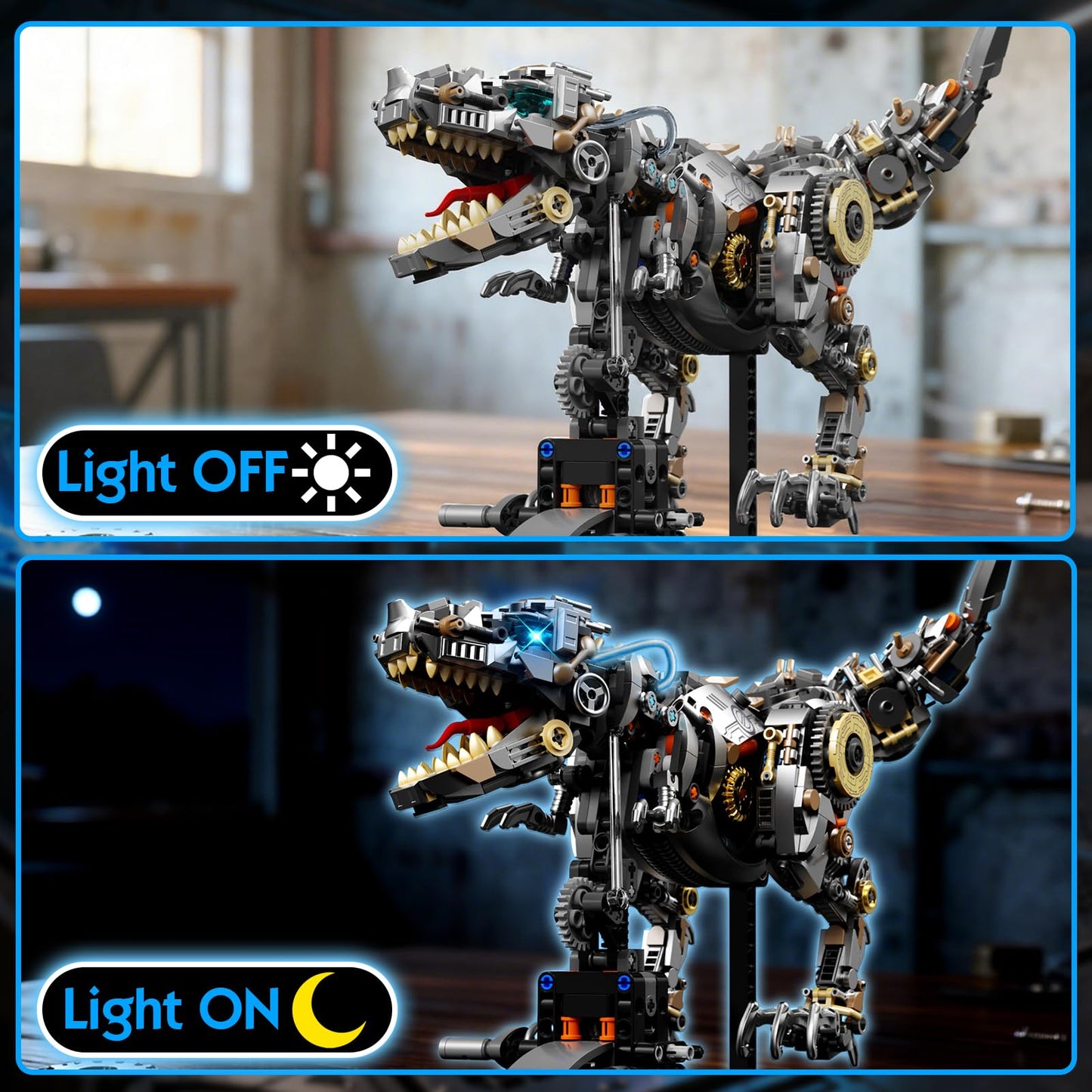 Mechanical Dinosaur Building Block Set with Light, Compatible with Lego Dinosaur, STEM Tyrannosaurus Model Collection Toys for Home Office Decor,