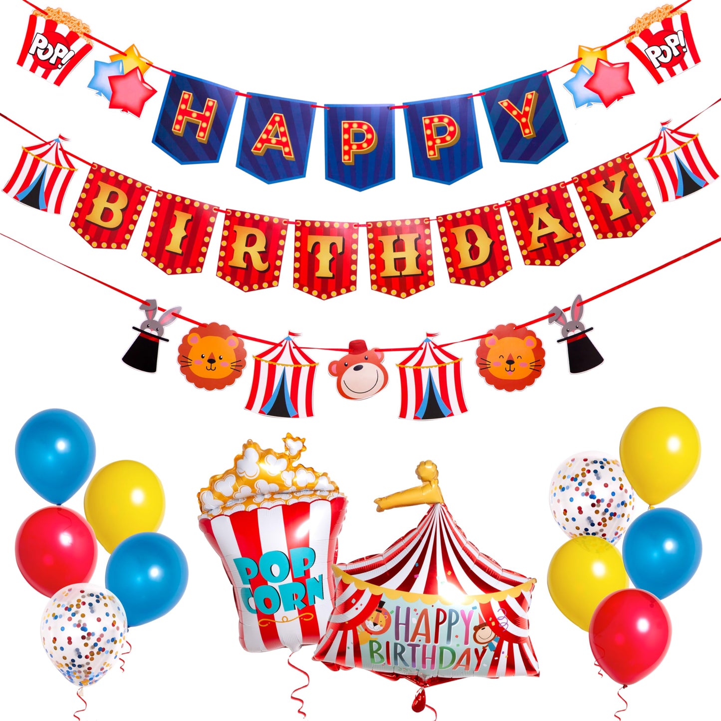 Pirese Carnival & Circus Birthday Party Decorations - Birthday Party Supplies | Banner & Balloons Decor for Kids
