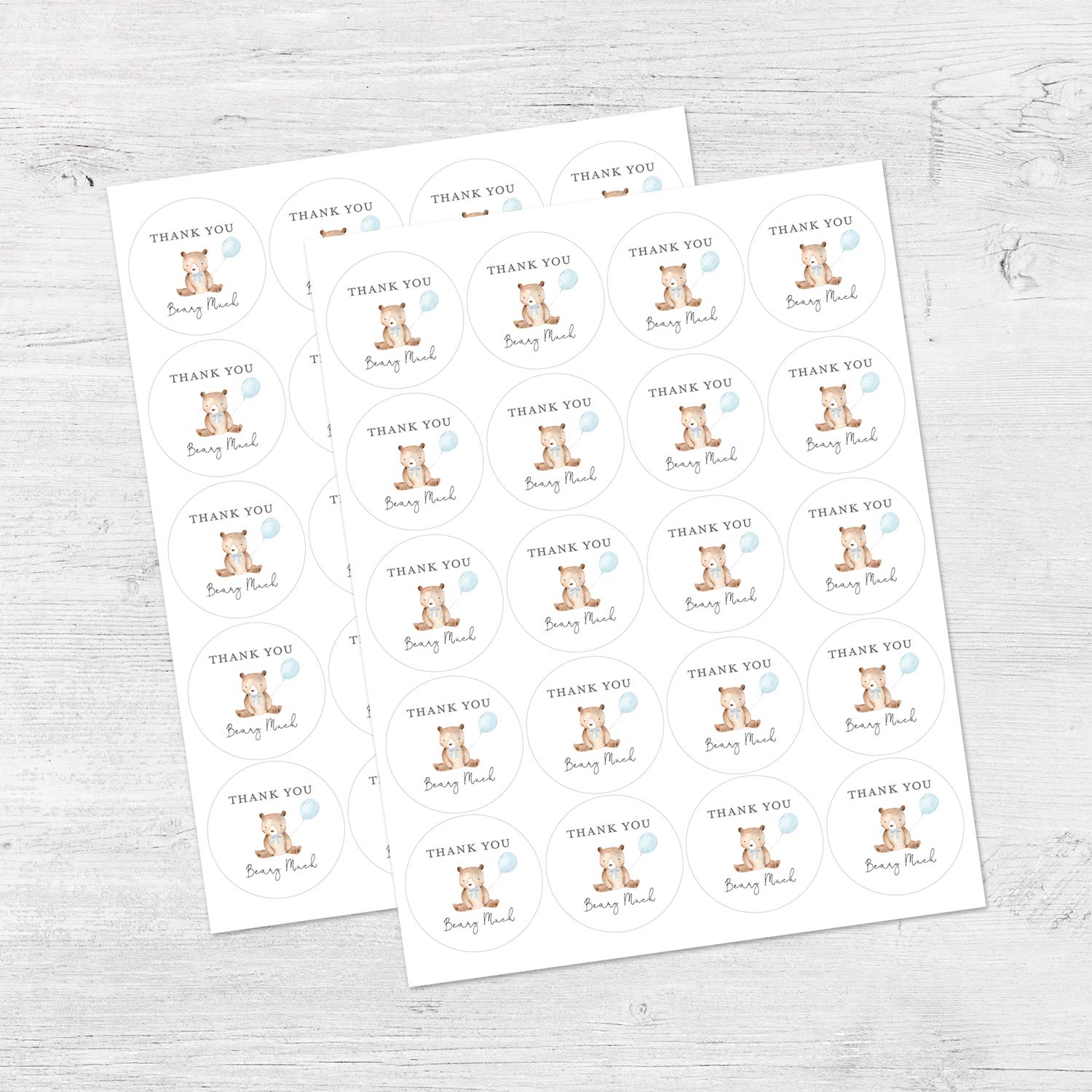 2"" Round Woodland Bear with Balloon Thank You Beary Much Favor Stickers (40 Labels)