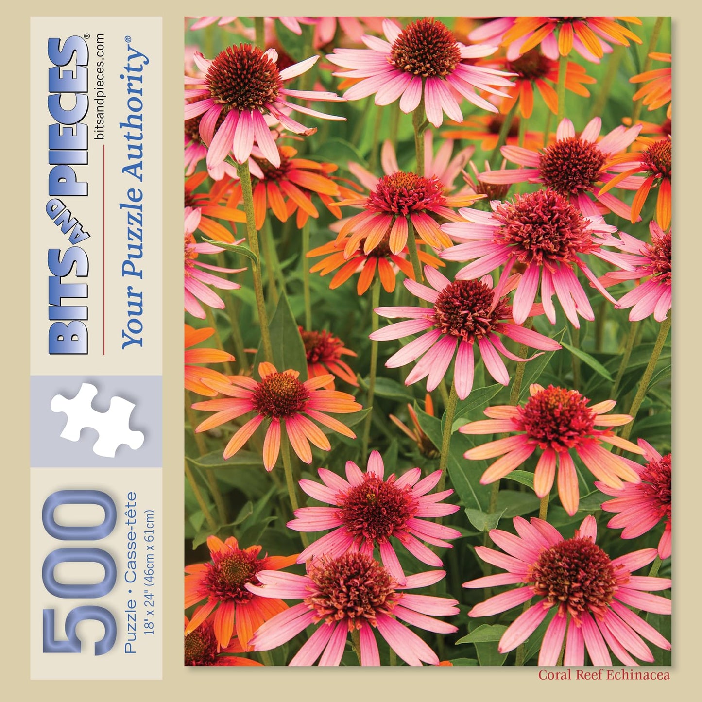 Bits and Pieces 500 Piece Puzzles for Adults - Coral Reef Echinacea - Large 18" x 24" Jigsaw Puzzles 500 Pieces Flowers Floral, No 2 Pieces Alike