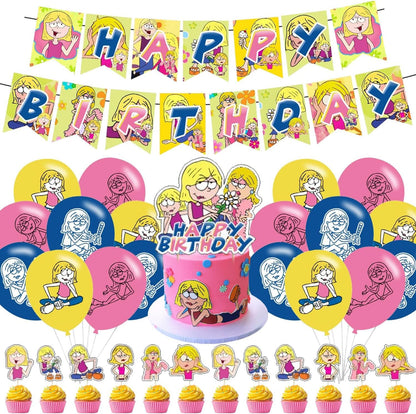 ???????????? ?????????????? Birthday Party Decorations, Cartoon Girls Themed Set Includes Banner, Cupcake Cake Toppers, Birthday Balloons for Fans Adults Party