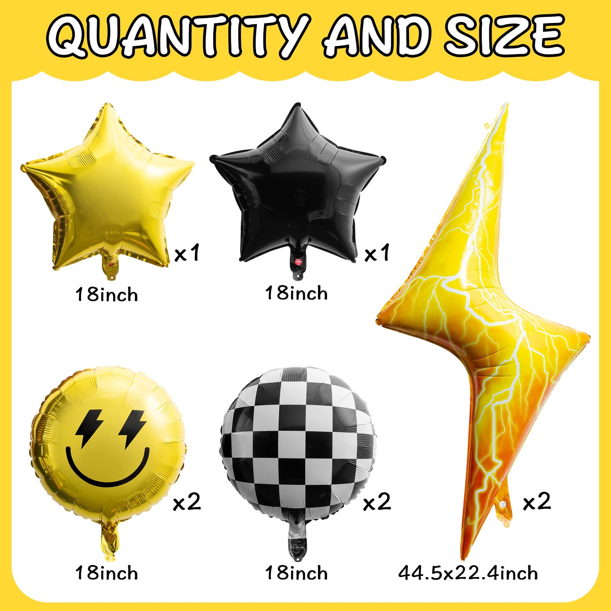 Wood Homing 8PCS 18 Inch Smile Party Checkered Helium Balloons, Yellow Smile Face Preppy Theme Birthday Party Decorations, Yellow Lightning Balloons